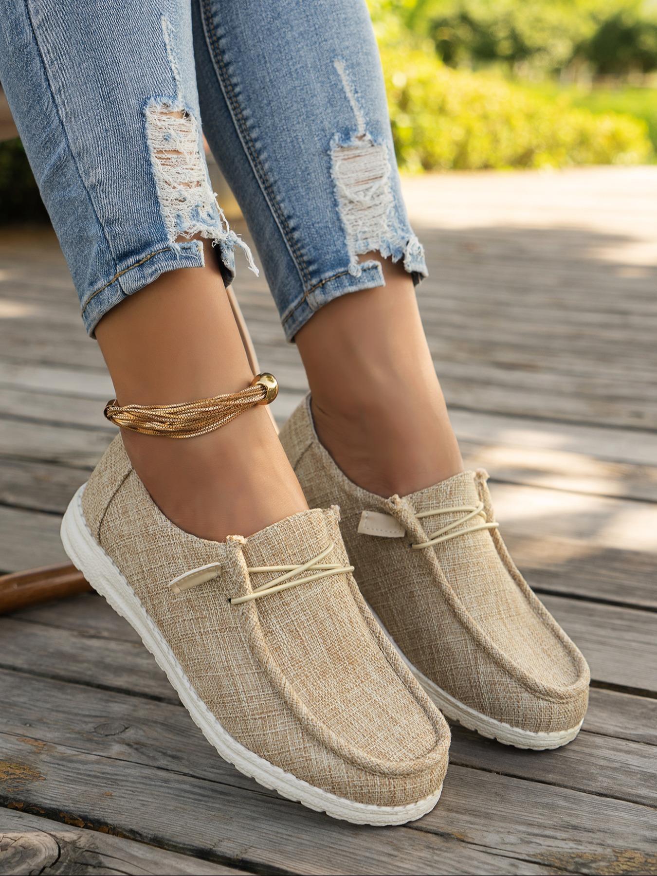 Women's Fashionable Plain Color Round Toe Lightweight Slip Ons Style Sneakers, Lightweight Breathable Comfortable Lace-up Flats Shoes, Casual Comfortable Sports Walking Shoes, Casual Breathable Footwear