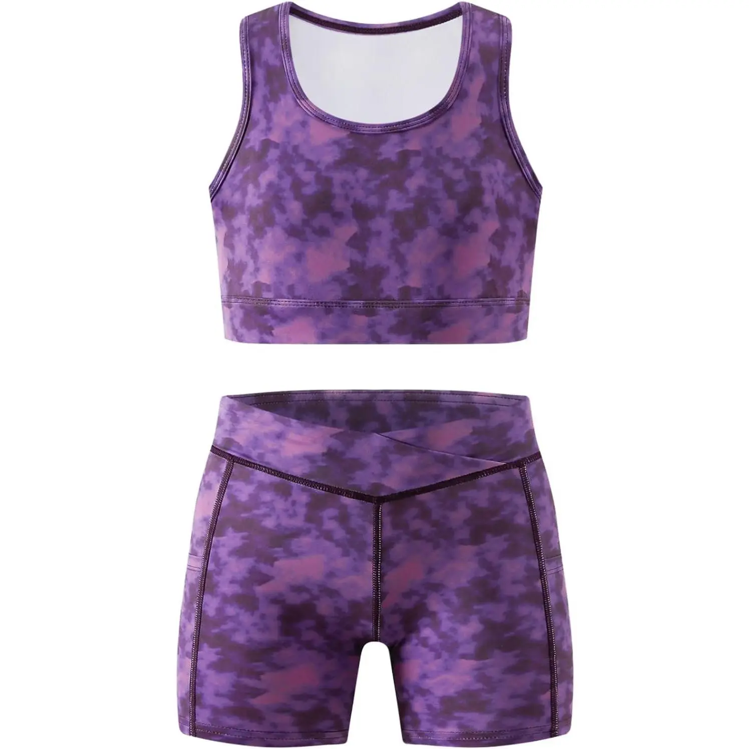 Girls 2Pcs Athletic Set Workout Outfits Cop Tank Tops Bike Short Running Gymnastic Cheer Activewear 6-12 Y