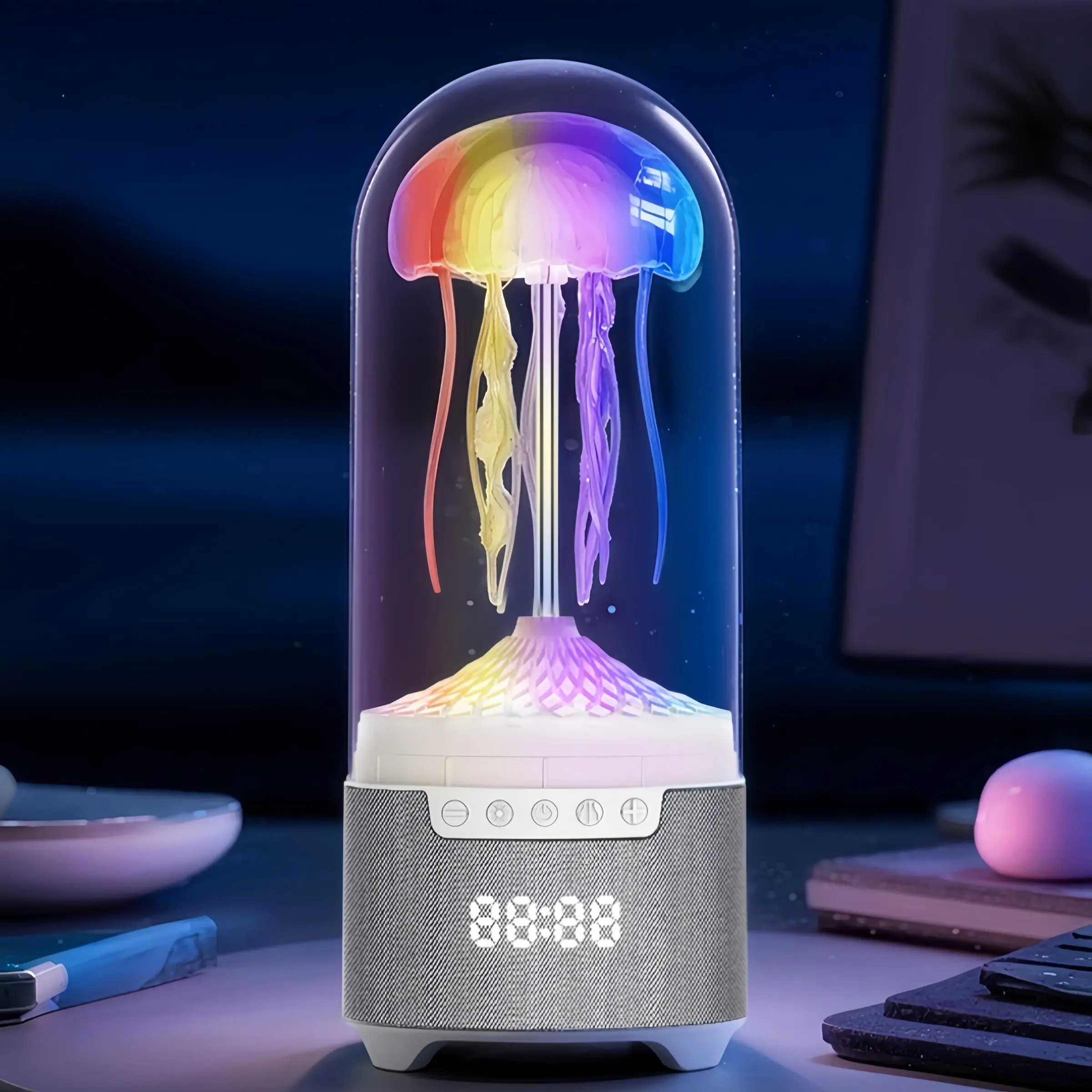 Jellyfish Speaker, Simulated Jellyfish Movement, 7 Color Cycling LED Lights, Wireless Speaker, TF/Type-C Rechargeable, Ideal for Sleep & Relaxation