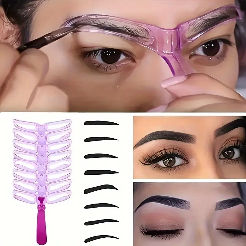 10pcs 4th Generation Magic Brow 3D Design Stencils Set - Full Shaping Makeup Kit with Stencils for Daily Use, Temporary Events, Quick Touch-Up, Daily Apply, Abs Plastic, Adults, Cosmetics, Eyebrow Templates, Multi-Pack, Touch-Ups, Daily Care, Face Stencil