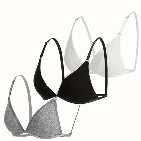 Women's Elegant Plain Wireless Triangle Bra, Adjustable Strap Backless Bralette, Soft Comfortable Lingerie Top for All Seasons