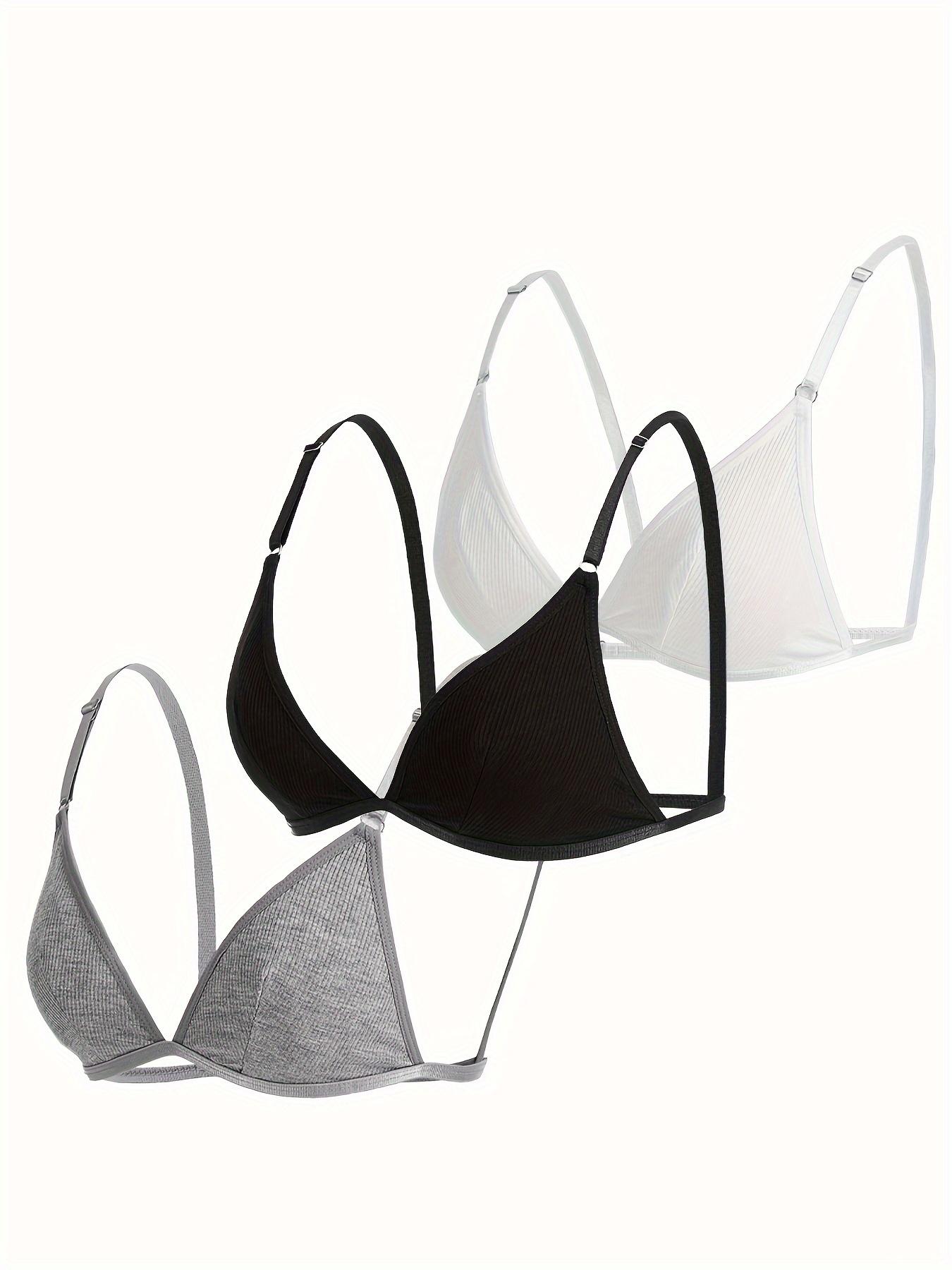 Women's Plain Ribbed Wireless Seamless Triangle Soft Breathable Bra, Adjustable Spaghetti Strap Push Up Fitted Lingerie Top, Soft Comfortable Lingerie for All Seasons Adjustable Bras