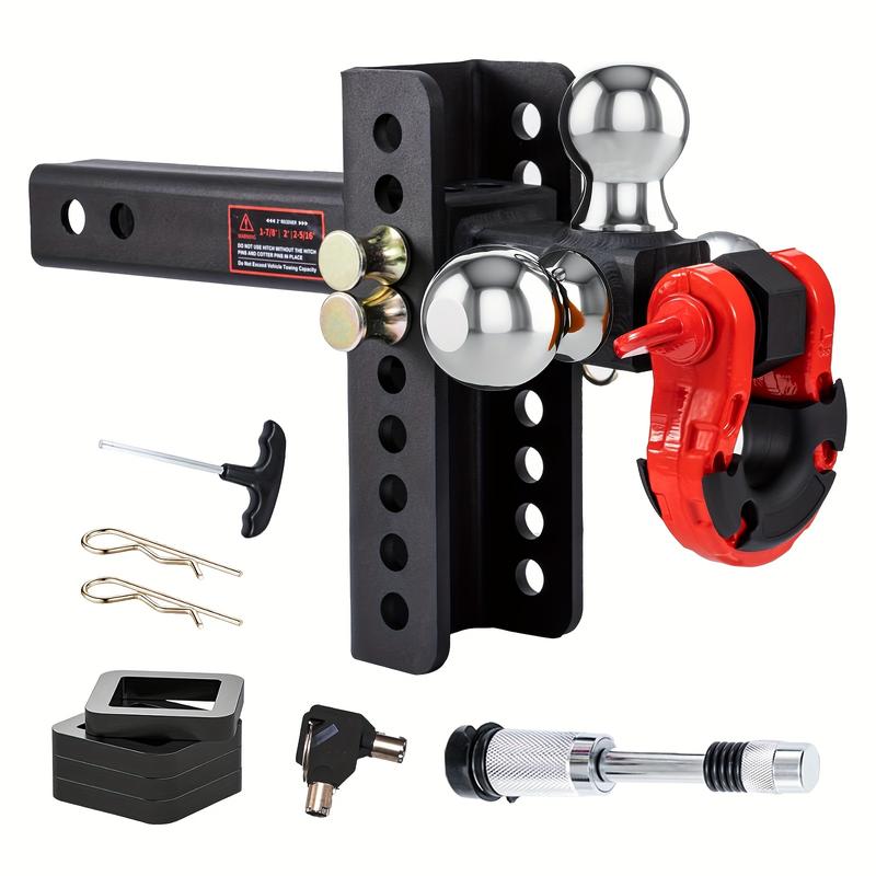 Heavy-Duty Adjustable Trailer Hitch with Tri-Ball Mount, Rotatable Tow Shackle & -Theft Locking Pin/Hook - 1-7/8"/2"/2-5/16" Ball, Fits 2-Inch Receiver (Trucks, SUVs, RVs) - Compatible with Trailers, Boats, Caravans