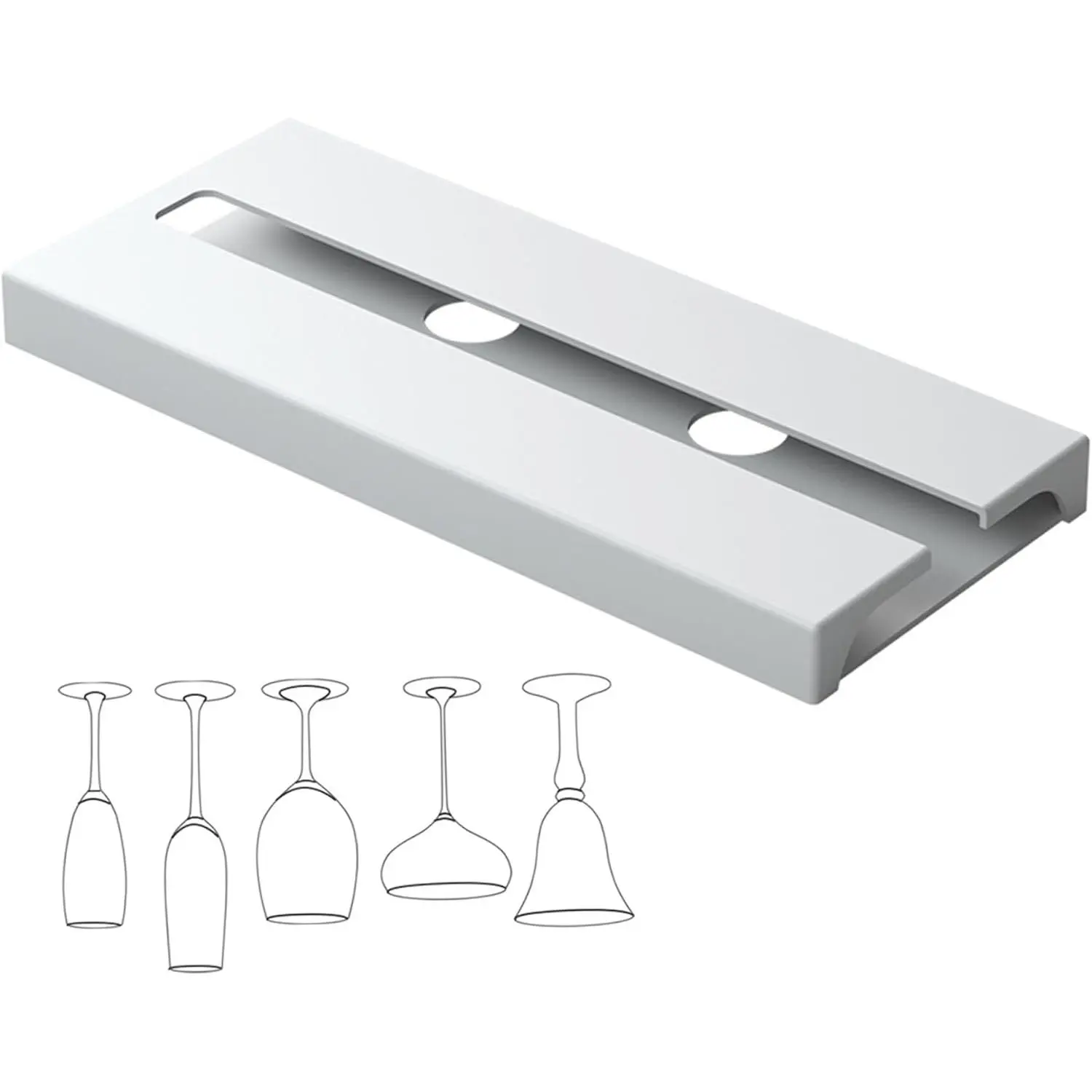 Wine Glass Holder Under Cabinet, 2 Pack Stemware Rack for Kitchen Storage, Easy Install Hanging Glass Organizer for Bar Restaurant (White)