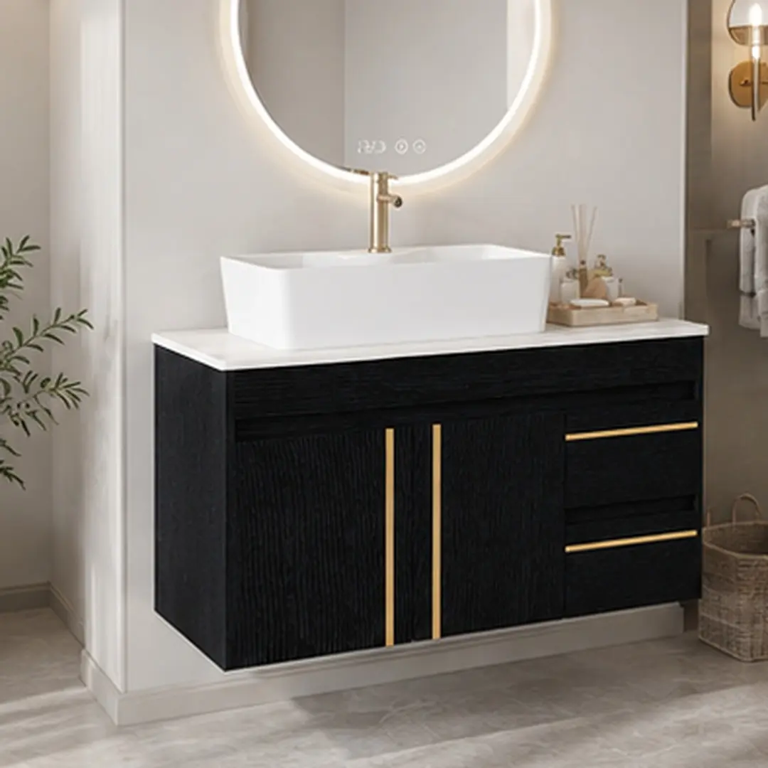 36-Inch Wall-Hanging Modern Bathroom Vanity - Plywood Top, Ceramic Vessel Sink, Soft-Close Door & Drawers, Drawer Organization, Adjustable, Assembly Required, Bath Storage Solutions, 67.5 lb, Small Room Fit, Bathroom Upgrade, Multiple Color Options
