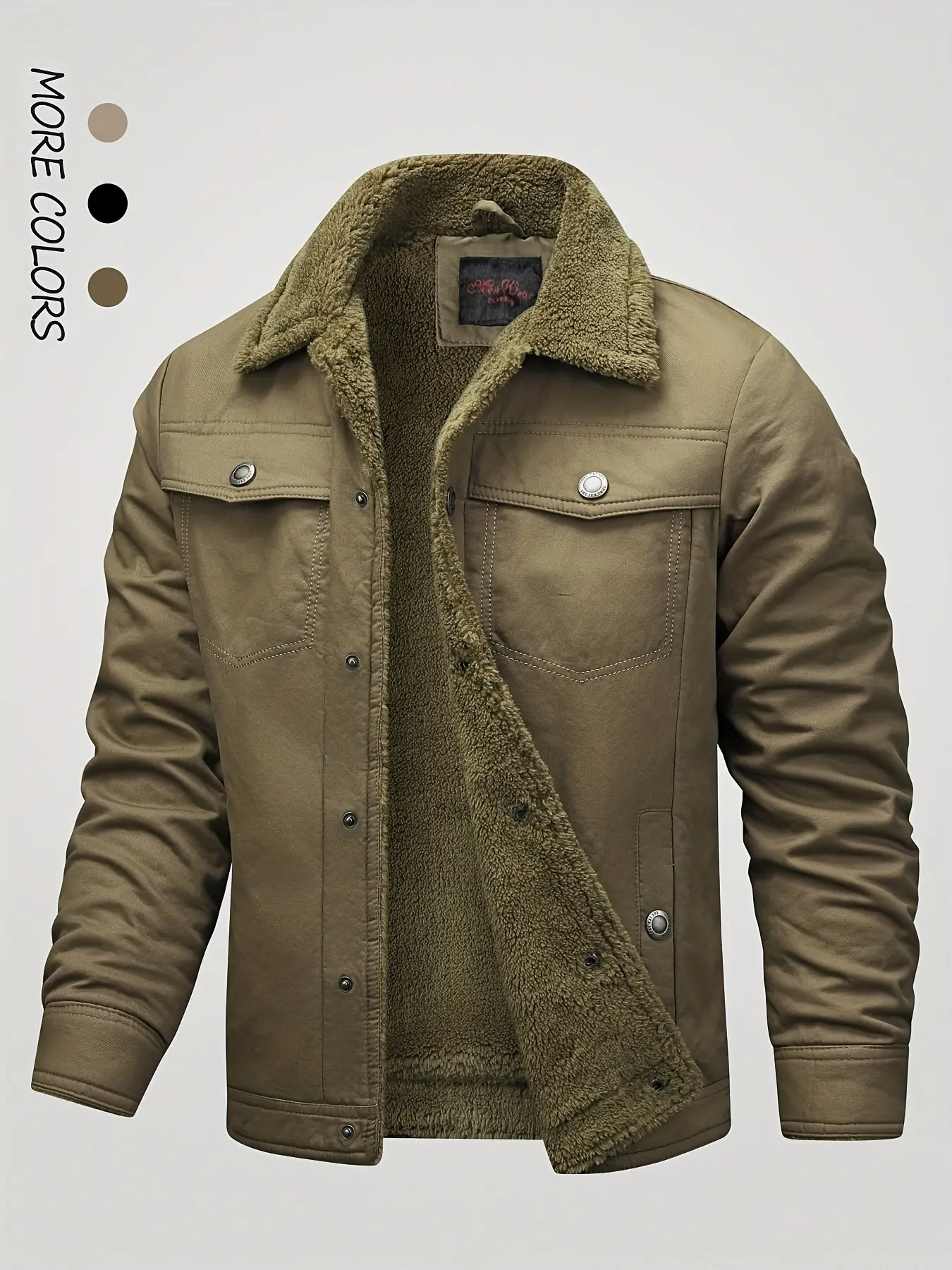 Men's Fleece‑Lined Work Jacket, Warm Fleece Outerwear for Winter, Thickened Multi‑Pocket Top for Hiking, Outdoor Casual and Sports Activities