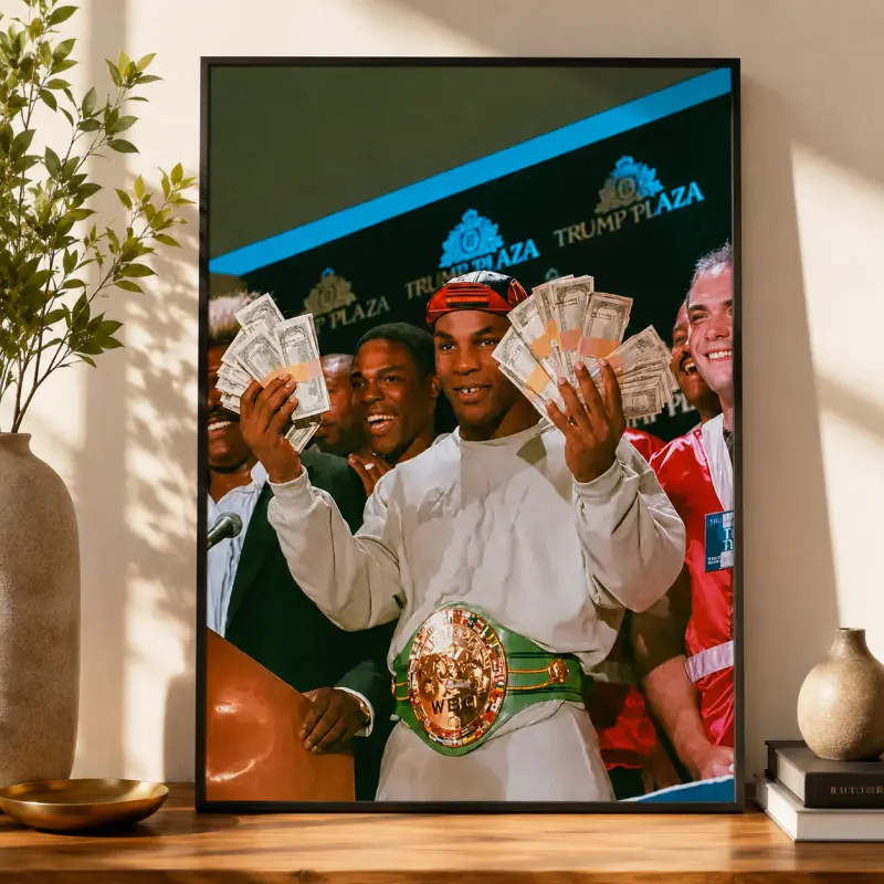 Mike Tyson Vintage Champion Photo Poster, Boxing Wall Art, Iconic Fight Moment Print, Sports Tribute Decor, Boxing Themed Room Decor, Man Cave, Office Art, Boxing Fan Gift, Classic Sports Collectibles