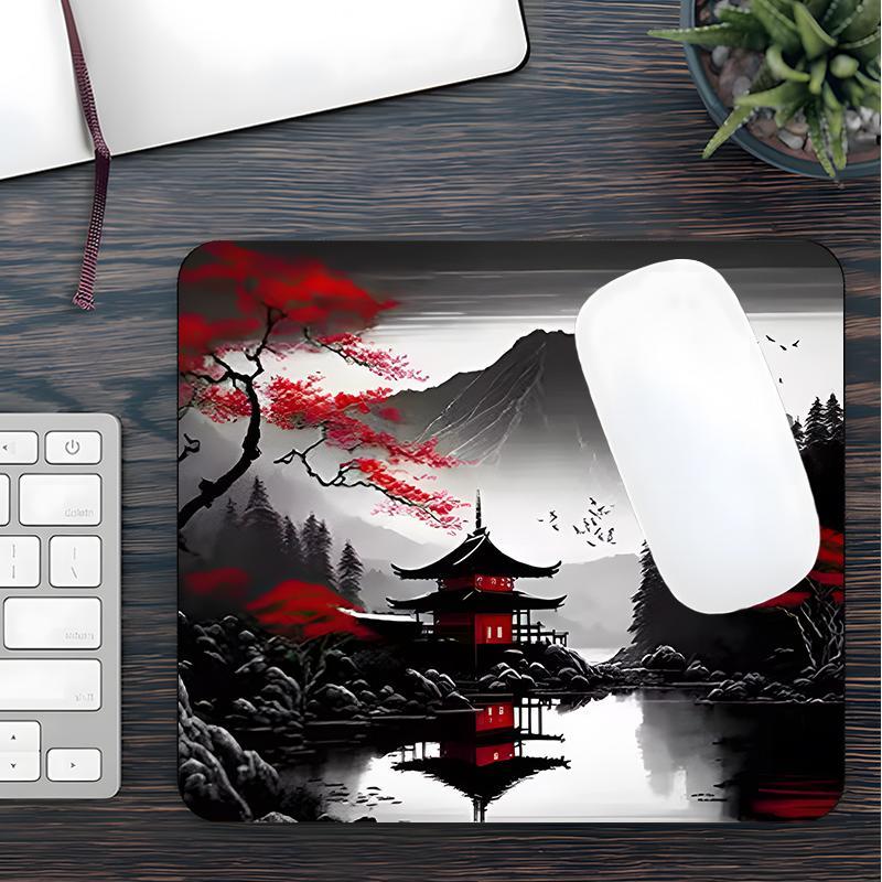Japanese Landscape Pattern Mouse Pad, Rectangle Gaming Mouse Pad, Non-slip Mousepad, Office Desk Keyboard Mouse Mat for Home Office Game Room Desk