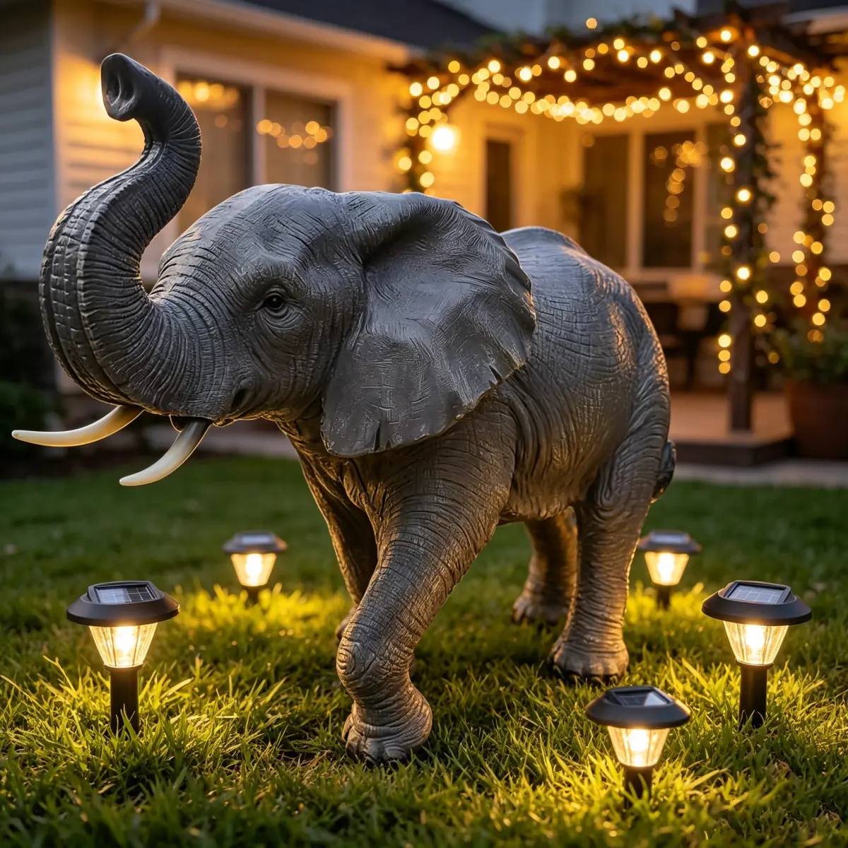 Aobtkel 20" Height Heavy-Duty Resin Elephant Statue with Trunk Up Detail, All-Weather Use Outdoor Decorations for Yard, Patio