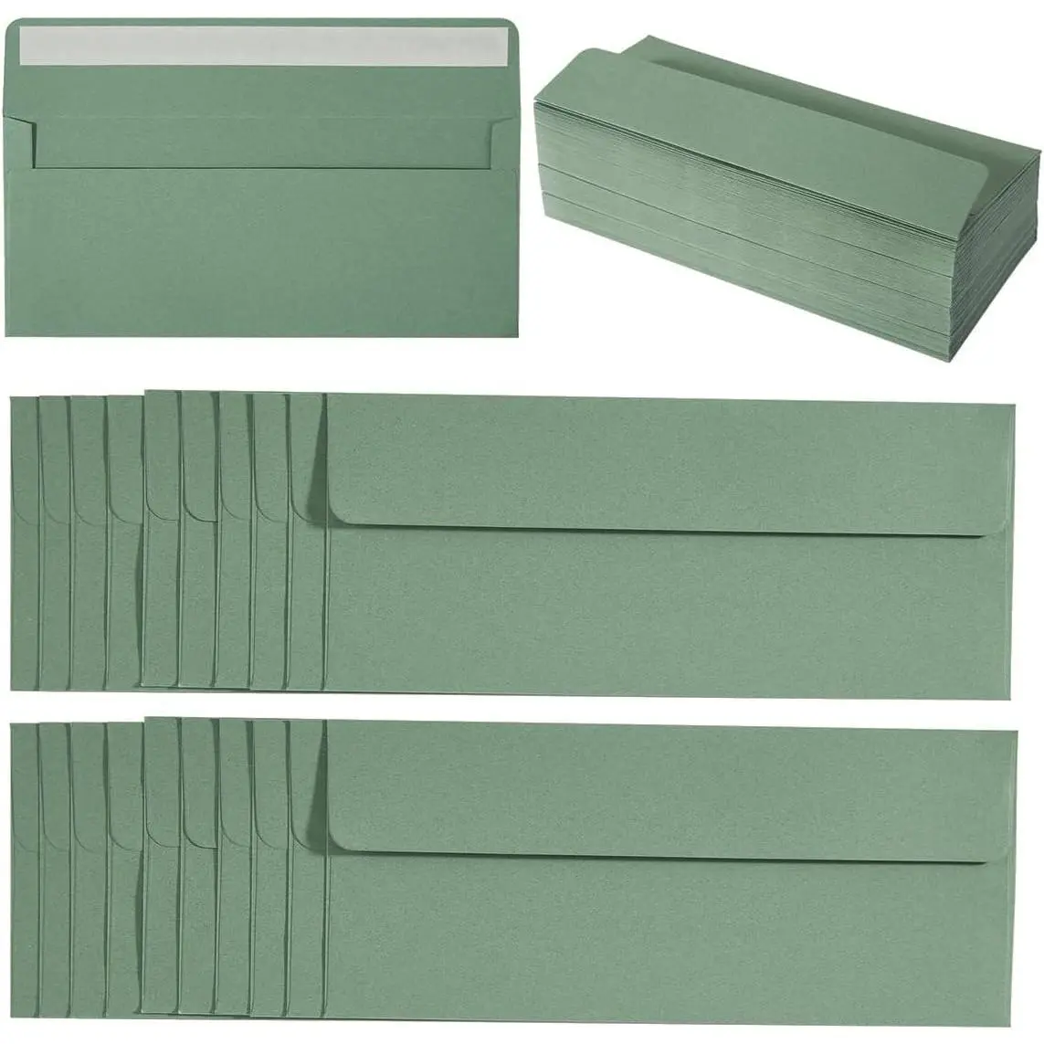 100 Pack Sage-Green #10 Business Envelopes Self Seal, 4.13 x 9.49 Inches | Standard Envelopes for Greeting card, invitation, Business, Letter Mailing