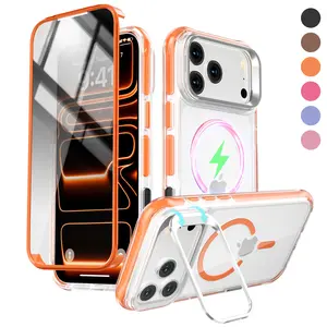 For iPhone 17 Pro Max 17 Air 17 Pro 16 Pro Max Heavy Duty Shockproof Protective Phone Case, Built-in Screen Protector & Camera Stand, Fits MagSafe, Magnetic Rugged Phone Cover