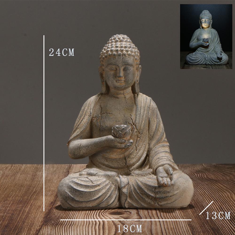 Resin Solar Buddha Statue Light, Zen Asian Garden Sculpture, Outdoor Decor for Front Porch, Patio & Yard