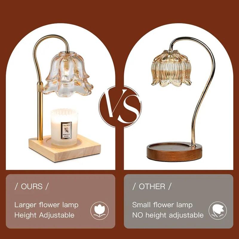 Height Adjustable Timer Candle Warmer, Gold Floral Lamp for Stylish Home Decor & Safe Scent Special Mom Present