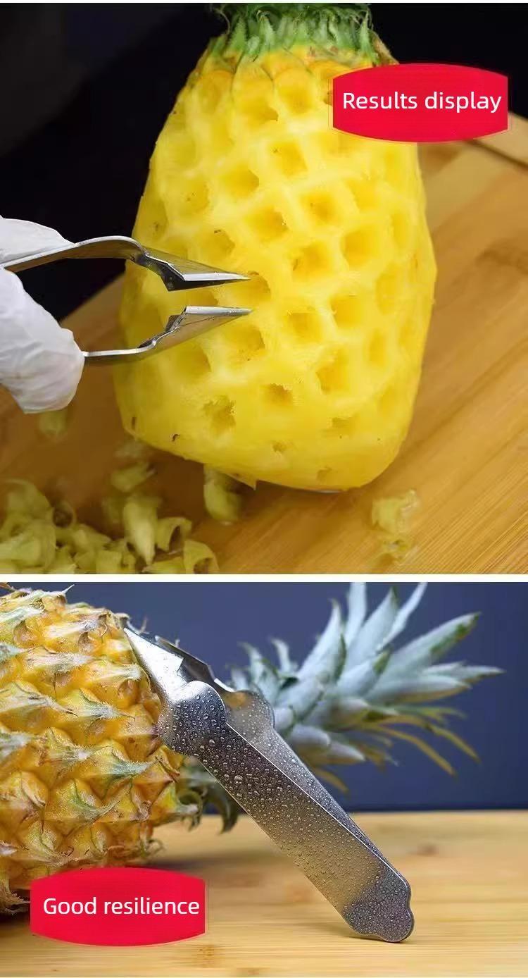 2PCS Stainless steel pineapple peeler, pineapple cutter, eye remover, tweezers, curved sugarcane knife, eye remover, and peeler.