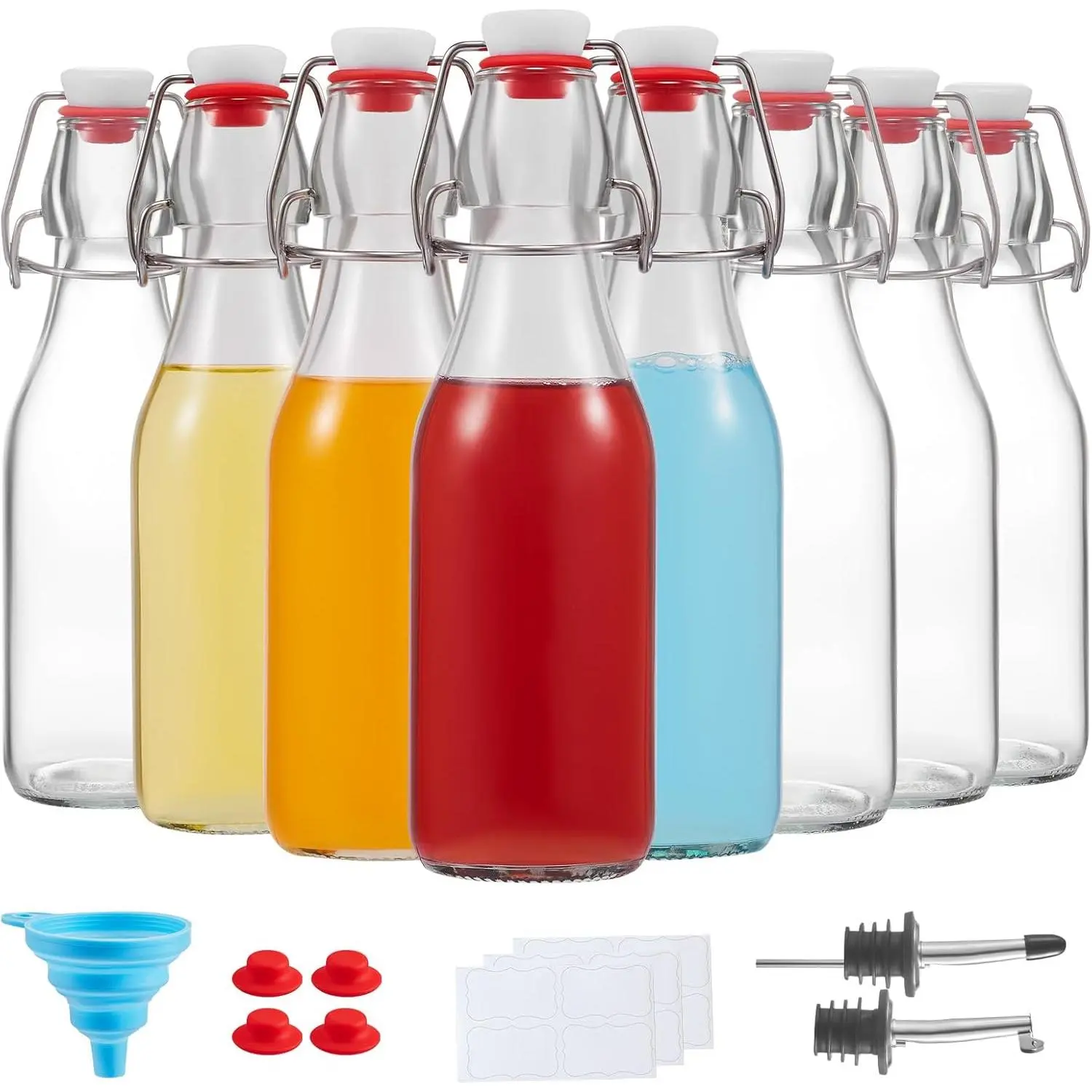 8 Set 8 OZ Swing Top Glass Bottles with Airtight Flip Top Stopper for Vanilla Extract Beer Brewing Syrup Kombucha Mead Kefir Juice Tea Wine