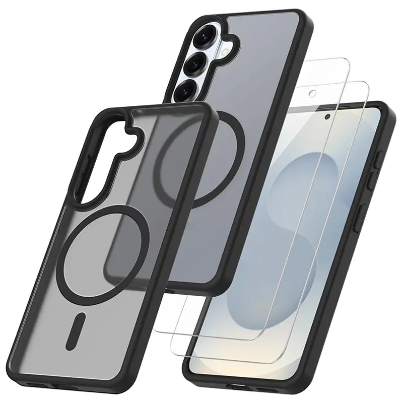 Phone Case 3 Pack, 1 Phone Case with 2 Clear Screen Protectors, Matte Translucent Shockproof Phone Case, Shockproof Protective Cover, Suitable for Samsung Galaxy A57 A37 A56 A55 A35 5G A36 A17 A07 A16 5G S26 Ultra S26 S25 Ultra S25 S24 S23 Ultra FE Series