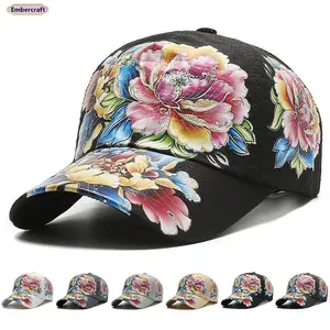 Unisex Floral Print Baseball Cap - Adjustable Snapback Hiking Casual Cute Spring Hat, Quick-Dry Breathable Lightweight Fabric, Sun Protection Crown, Outdoor Embroidered Floral Hat for Beach, Easter Gift, Hiking Hats, Casual Hats