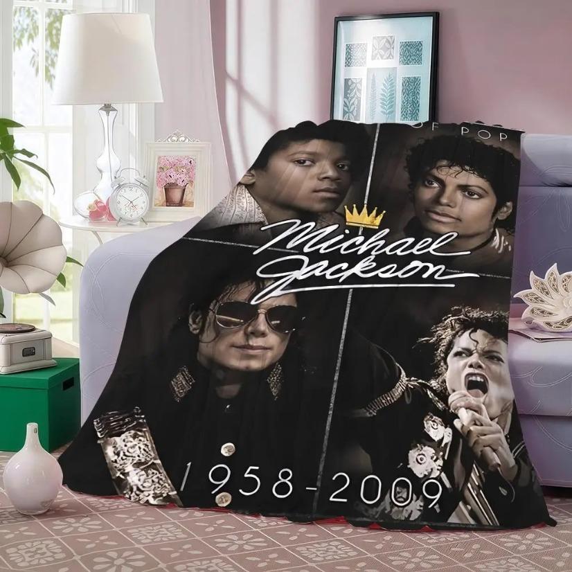 Michael Jackson Flannel Blanket King Of Pop Retro Music Aesthetic 80s Legend Soft Warm Throw For Gamer Room Decor Dorm Essential Bed Sofa Home Holiday Gift