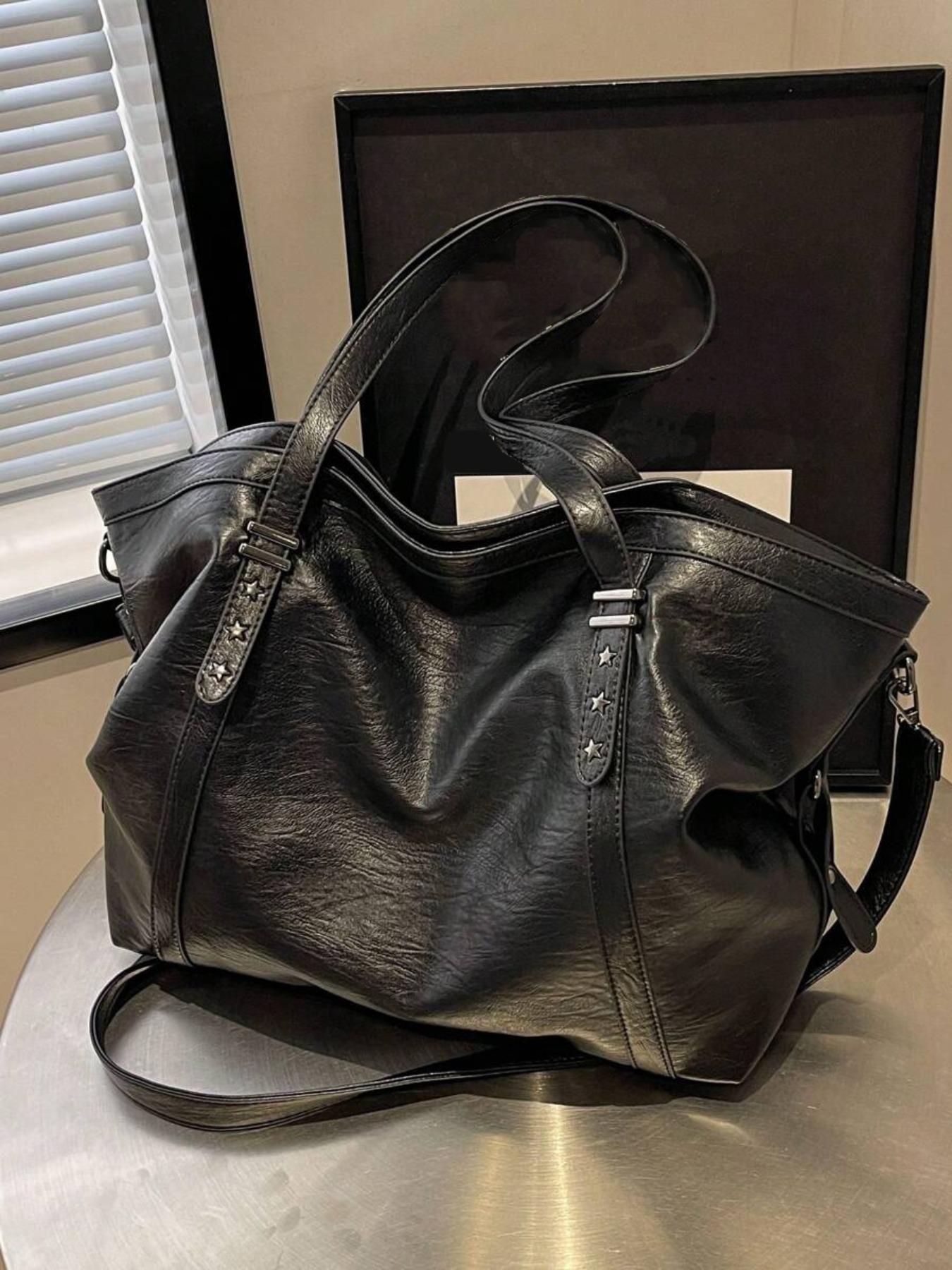 Women's Elegant Solid Color Tote Bag, Fashionable Large Capacity Star Detail Shoulder Bag for Daily Used, Casual Trendy Versatile Commuter Messenger Bag, Pu Tote Satchel