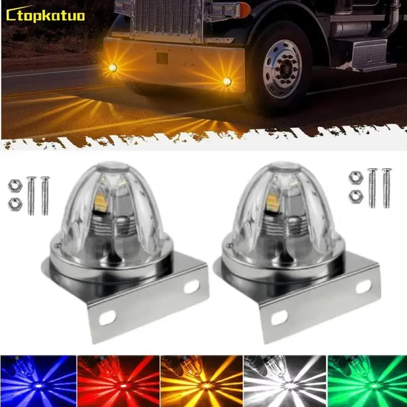 2PCS Watermelon Glass Lens Turn Signal Dual Color Strobe Side Marker Light for Semi Truck RV Indicator Clearance Lights 12-24V