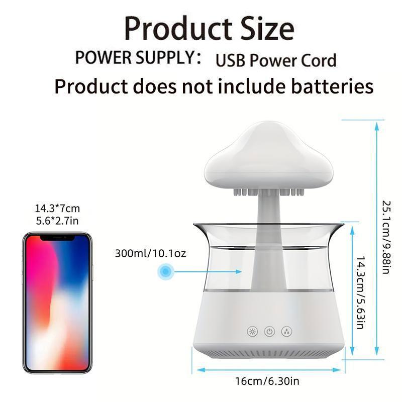 Cloud Shaped Desktop Air Humidifier, USB Powered Water Drop Humidifier with 7 Colors Changing, Waterfall Light Mushroom Sound Rain Cloud Aromatherapy Diffuser, Aroma Diffuser Humidifiers