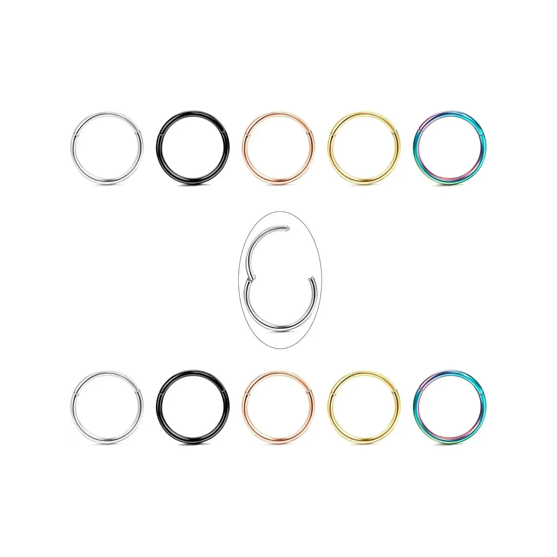 10pcs 16g 18g Stainless Steel Hinged Clicker Segment Nose Rings, Hoop Helix Cartilage Daith Tragus Sleeper Earrings, 8-12mm, Elegant Style, Nose Ring Jewelry, Nose Piercing Jewelry, Nose Rings Hoops, Nose Rings Set