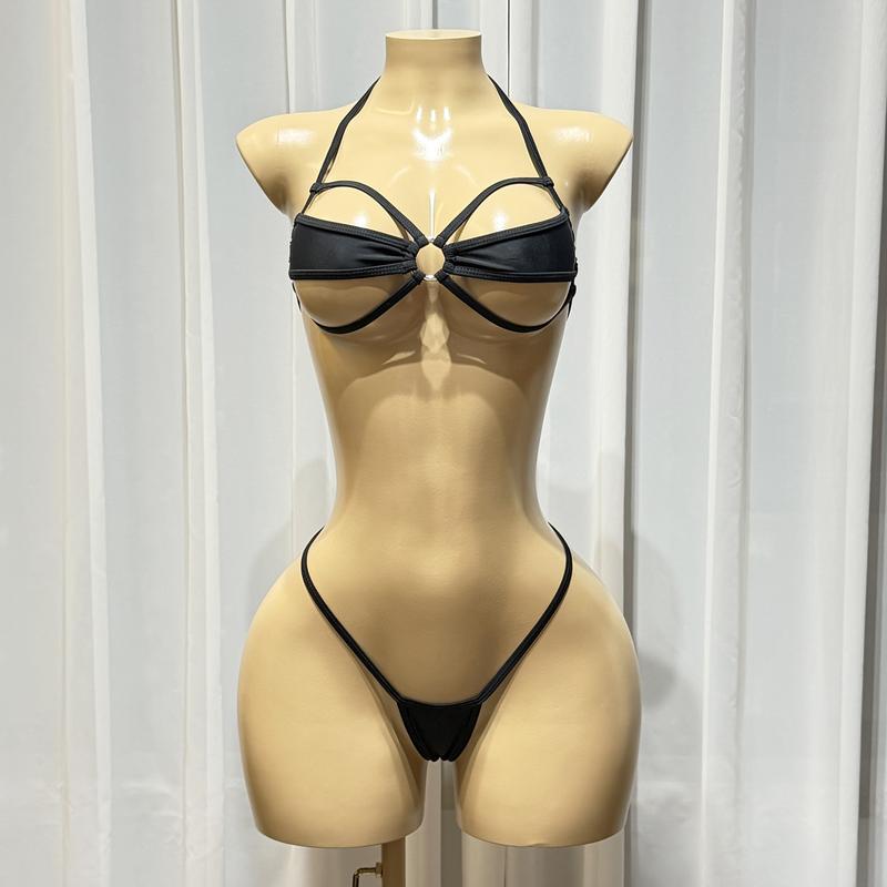 SHERRYLO Extreme Micro Bikini Black G String Thong Bikinis Bathing Suit Cut Out Sexy Tiny Swimsuit for Women Exotic Microkini Swimsuits Teeny Weeny Biquini
