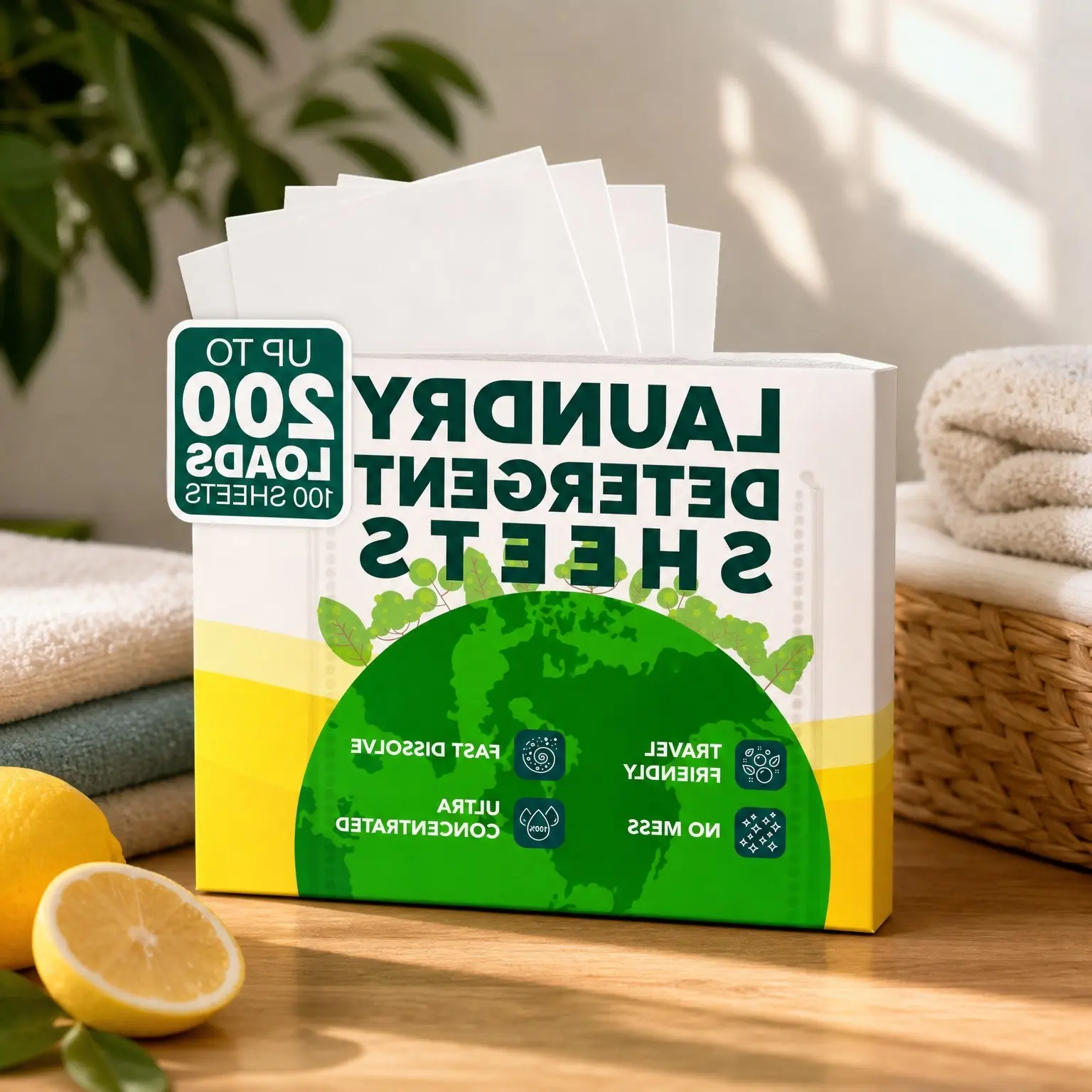 Concentrated Lemon Laundry Detergent Sheets, 200 Loads | Fresh Scent for All Washing Machines & Travel UseGift