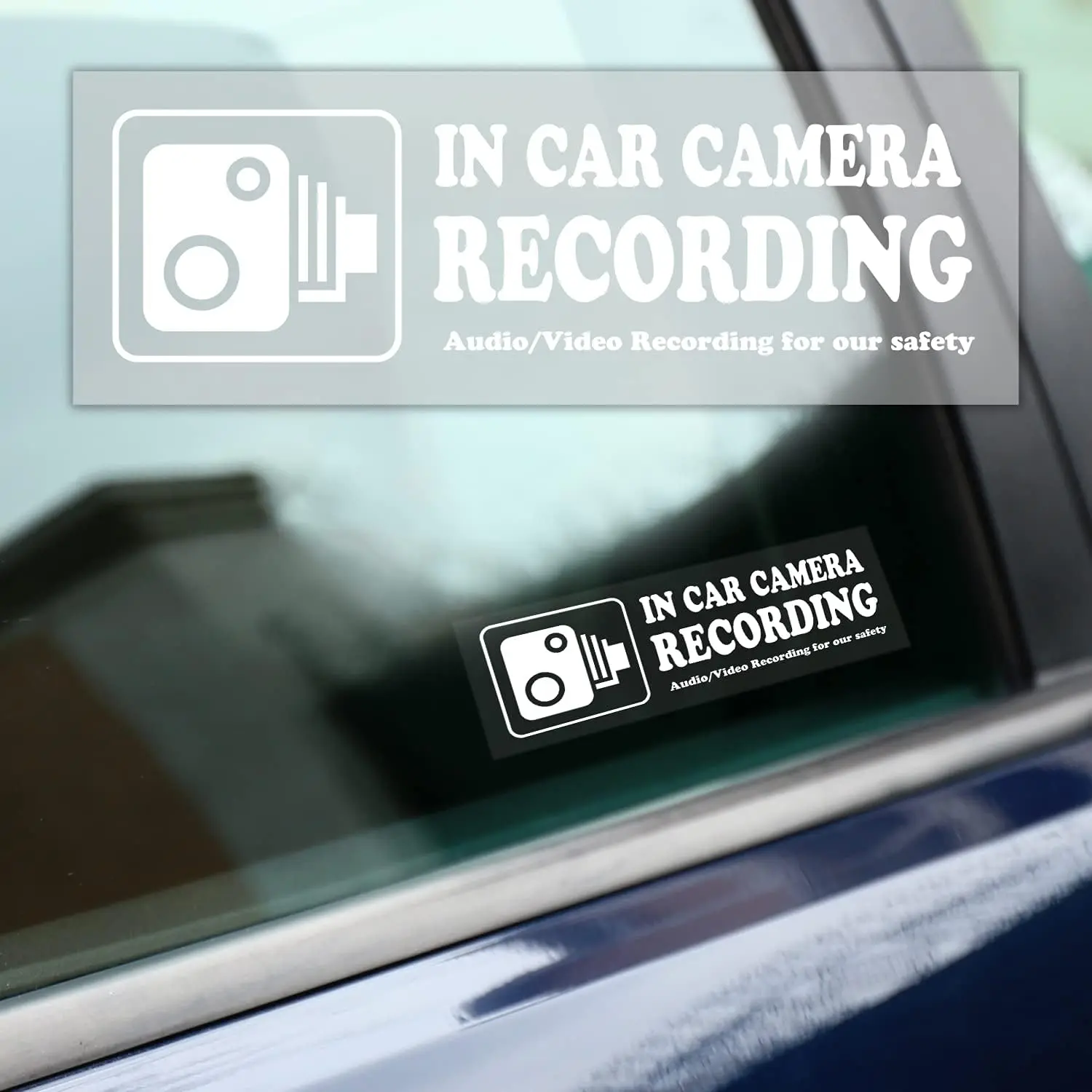 Brand Modern Self-Adhesive Anti-Scratch Vinyl Camera Signs, 4-Count 2x6 in White Camera Recording Window Stickers for Rideshare Drivers, Car Exterior Accessories