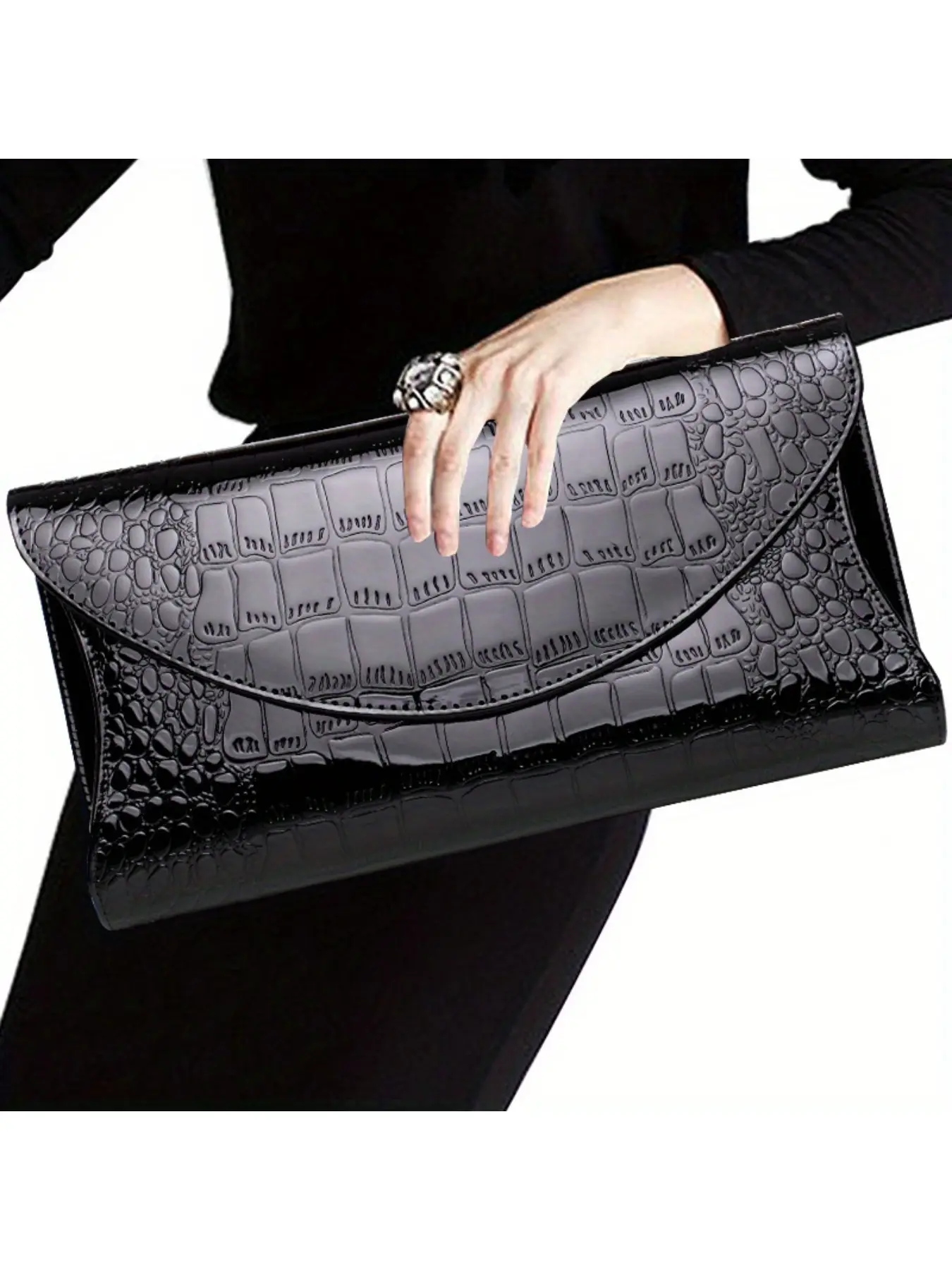 Ladies' handbag, large capacity handbag, crocodile pattern single shoulder crossbody bag, grab bag
