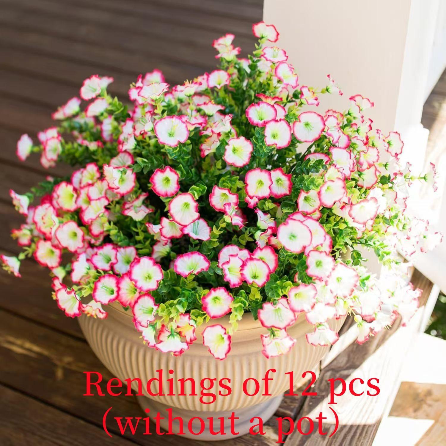 Artificial Flowers, Artificial Plants, 12pcs/set Simulated 7-Head Eucalyptus Morning Glory Faux Flowers, Fake Outdoor Flowers, Decorative Flowers for Home Garden Outdoor Decoration