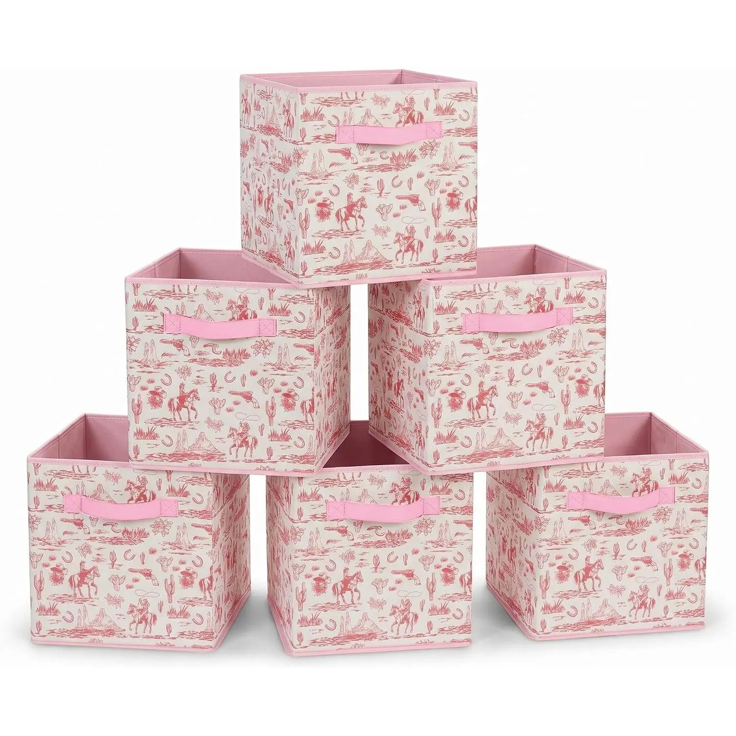 6 count  Bow Cube Storage Bins 12.5 Inch  Storage Basket with Handle, Preppy Girls Organizer Basket, Collapsible Fabric Box for Classroom Bedrooms Office  Decoration (Bow)