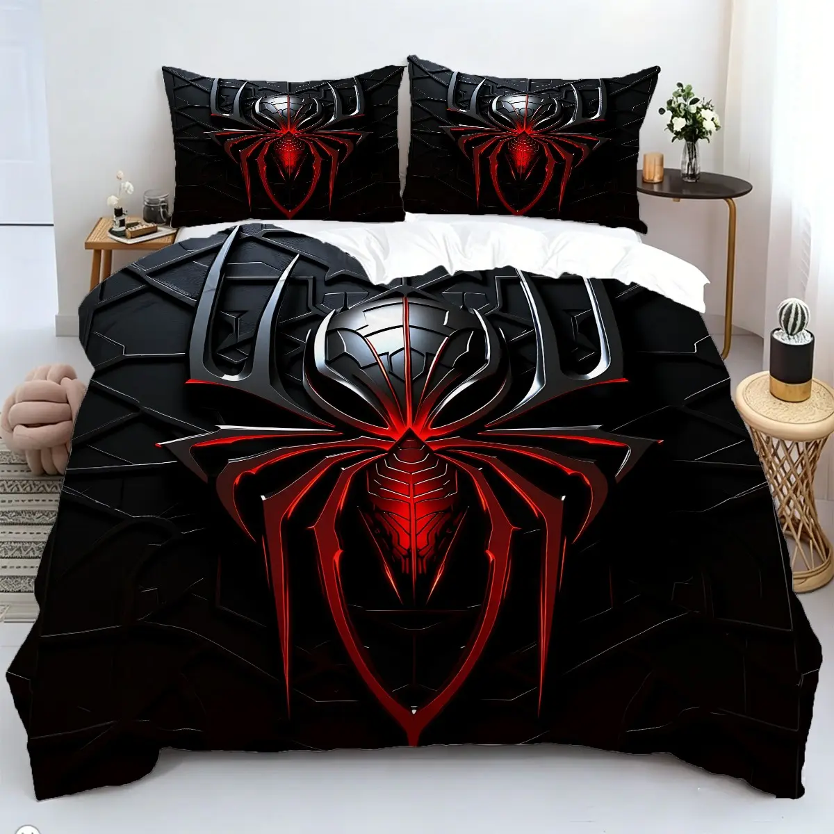 2/3Pcs Spider Pattern Duvet Cover Set, Cool Bedding Set, Cozy, Soft Microfiber Fabric, All Seasons, Machine Washable, Suitable Boys Teens Bedroom Decor. 1 or 2 Pillowcase, No Filling