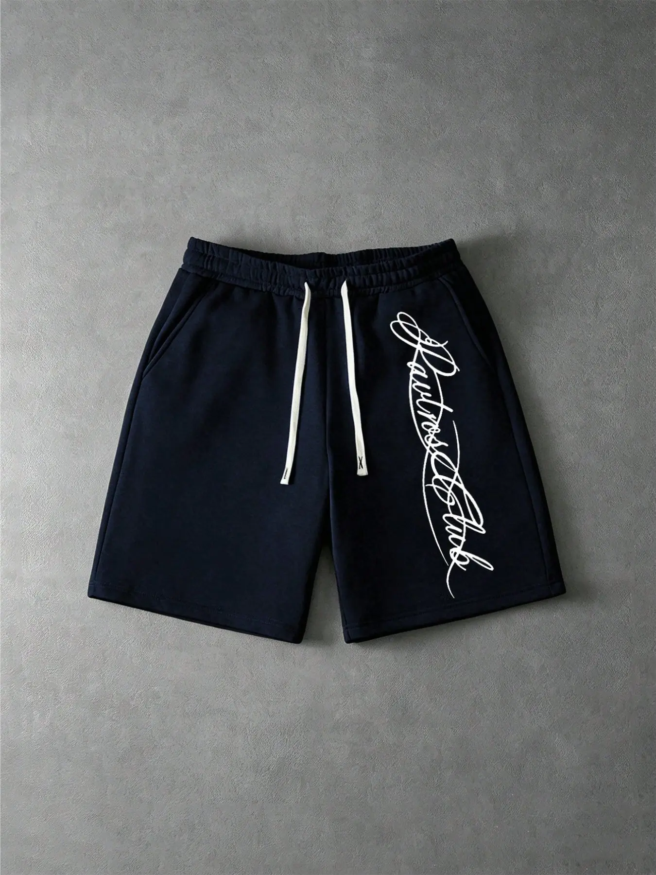 Men's Heavyweight Sport Shorts, Casual Shorts with Handwritten Signature Print, Elastic Drawstring Waist, Side Pockets, Loose Fit, Summer Streetwear