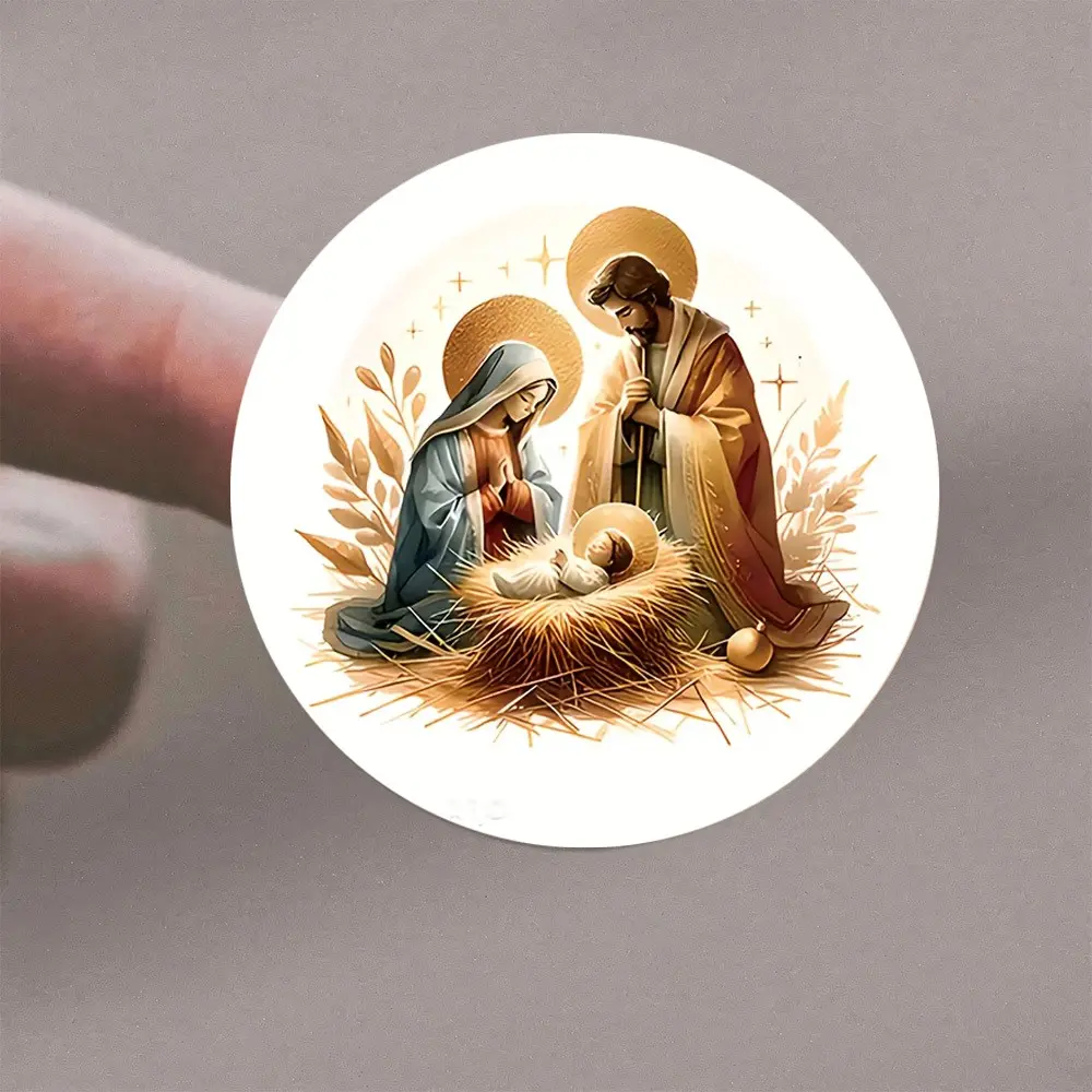 72 Jesus Birth Scene Stickers, Mary and Holy Family Religious Icons, Star and Manger Design, Christmas Gift Tags, Cards, Scrapbooks