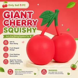 1 PC 2026 New Giant Cherry Squishy, Jumbo Fruit-Shaped Slow Rising Squeeze Toy, Soft Handheld Sensory Fidget, Cute Cherry Desktop Decoration for Home, Office, Classroom, Travel and Party Favor