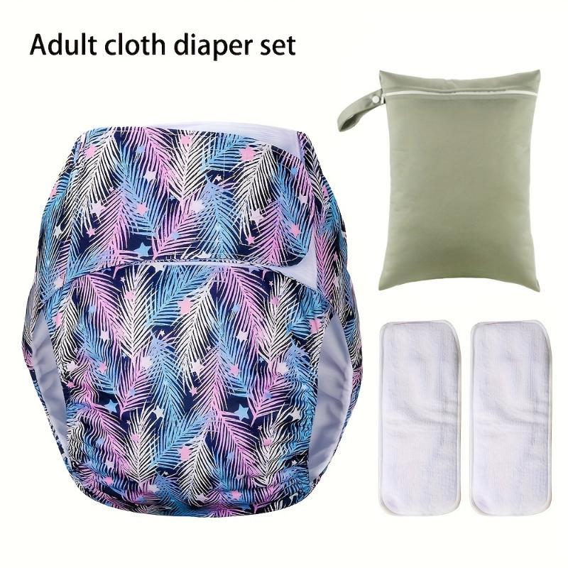4pcs XL Adjustable Adult Incontinence Diapers Without Buttons Set(1pc Diaper+2pcs Inserts+1pc Bag), Seasons, High Performance, Washable Reusable Breathable Adult Incontinence Diapers, Good Gift for Postpartum Moms, Elderly, Long-Distance Dr