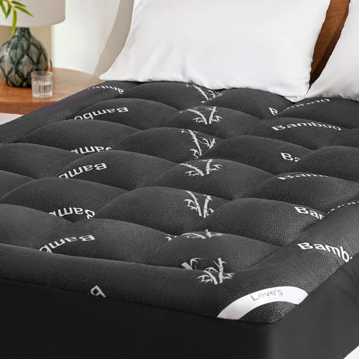King Mattress Topper Viscose Derived from Bamboo, Thick Pillow Top Mattress Pad with Stretchable Pockets for 8"-20" Mattress, Breathable Cooling Mattress Topper for Hot Sleepers, Black