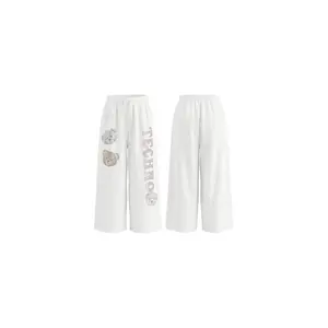 TCH - Y2K Aesthetic Rhinestone Bear Wide Leg Sweatpants Cyber Grunge High Waisted Oversized Track Pants Harajuku Streetwear Baggy Lounge Trousers