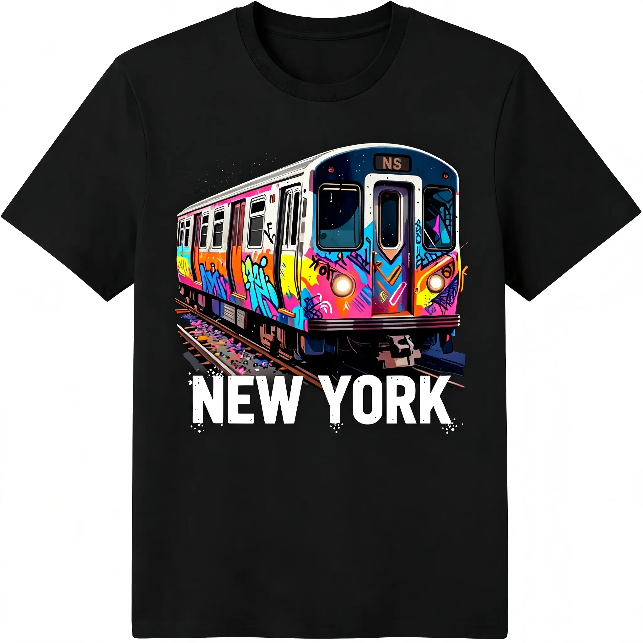 Men's Casual Round Neck Short Sleeve T-Shirt - NYC Subway Train Graffiti Urban Graphic Tee, Soft Breathable Cotton Fabric, Retro City Daily Top, New York Travel Souvenir Tourist Gift, Machine Washable