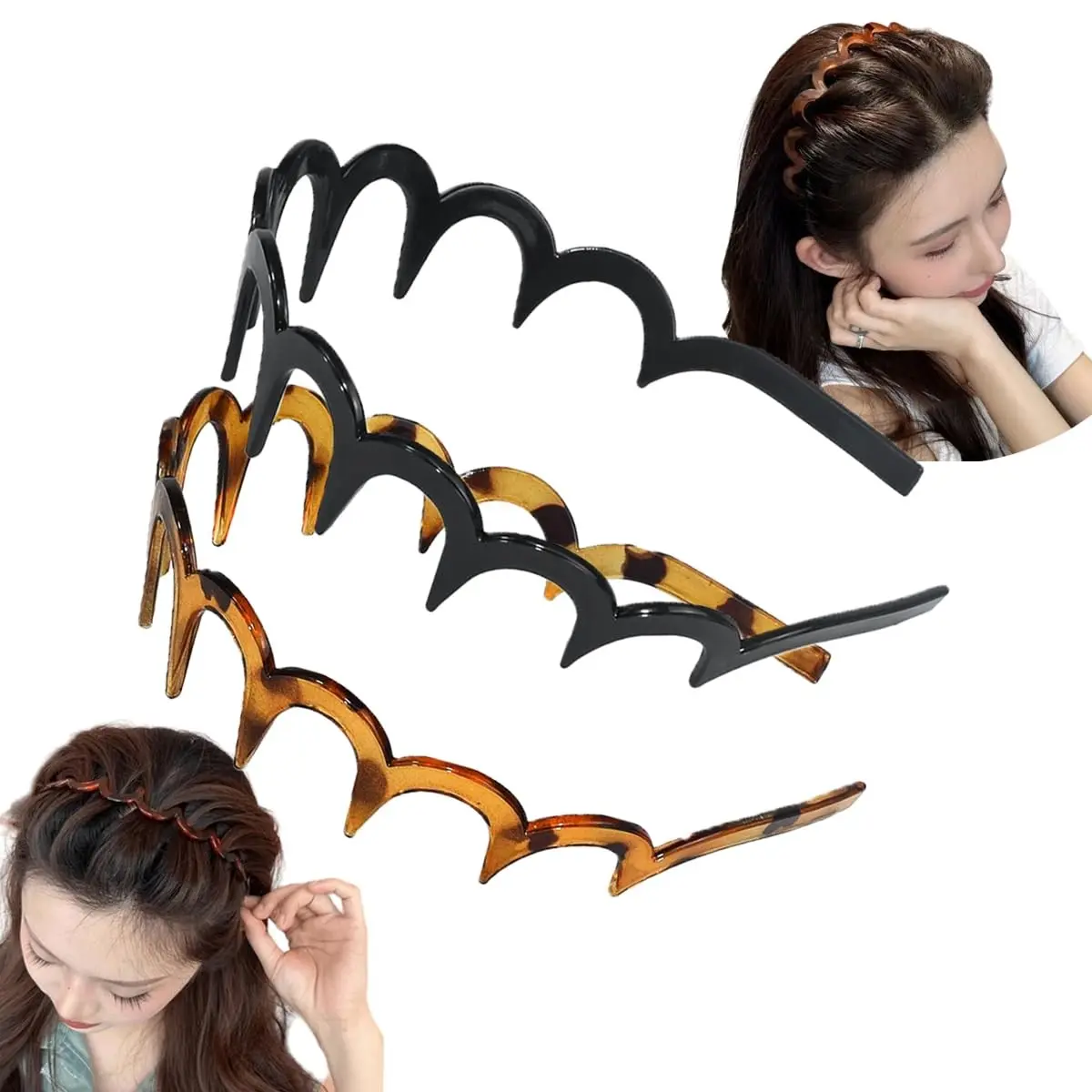 Fashion Wide Zig Zag Headbands for Women and Men - Plastic Wavy Hair Band with Teeth Comb - Classic 90s Hair Accessories for Face Washing Skin Care Makeup Hair Holder Everyday Use
