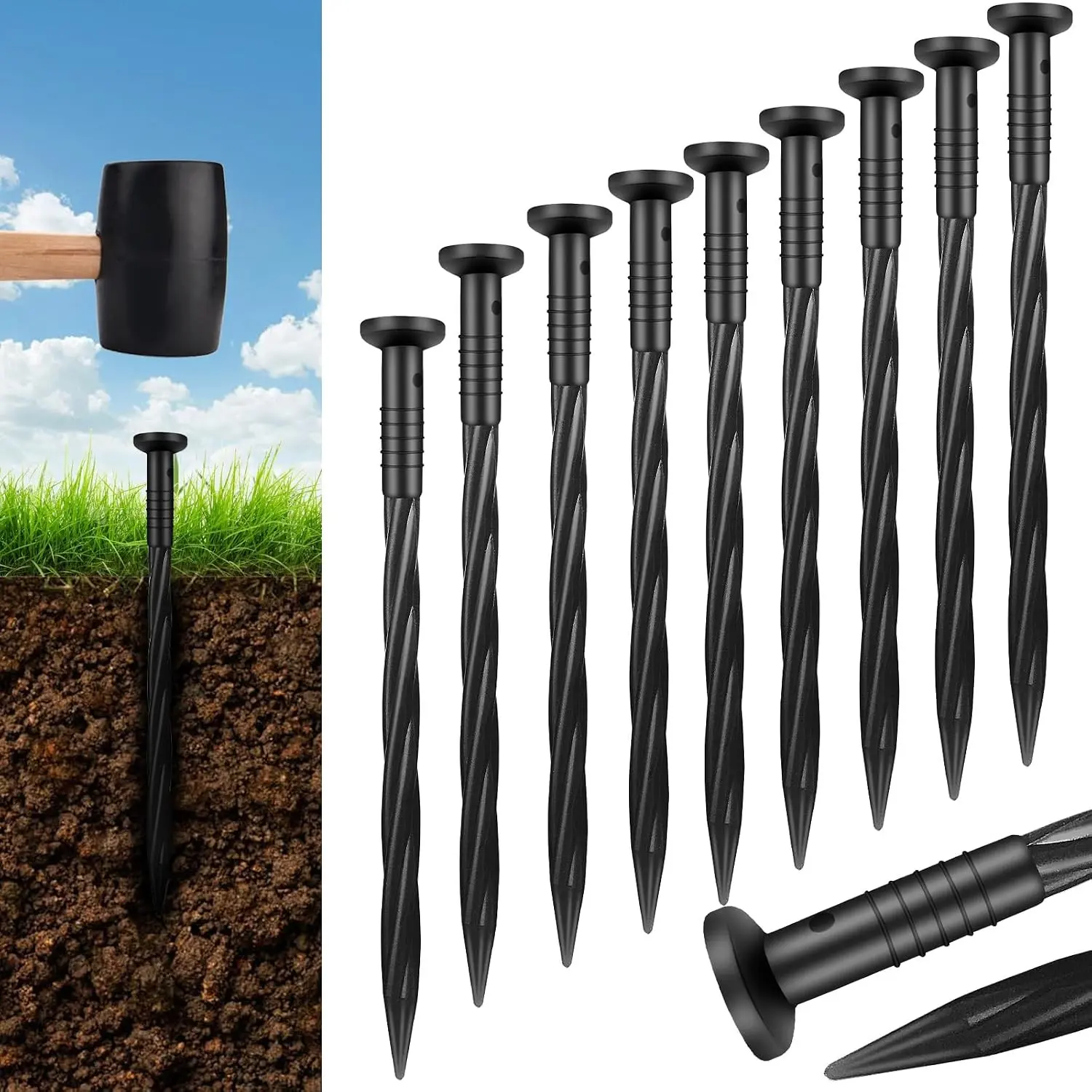 80 Pack 8 Inch Plastic Landscape Edging Anchoring Stakes Garden Lawn Yard Spikes Landscaping Stakes for Paver Edging, Weed Barrier, Tent, Artificial Turf