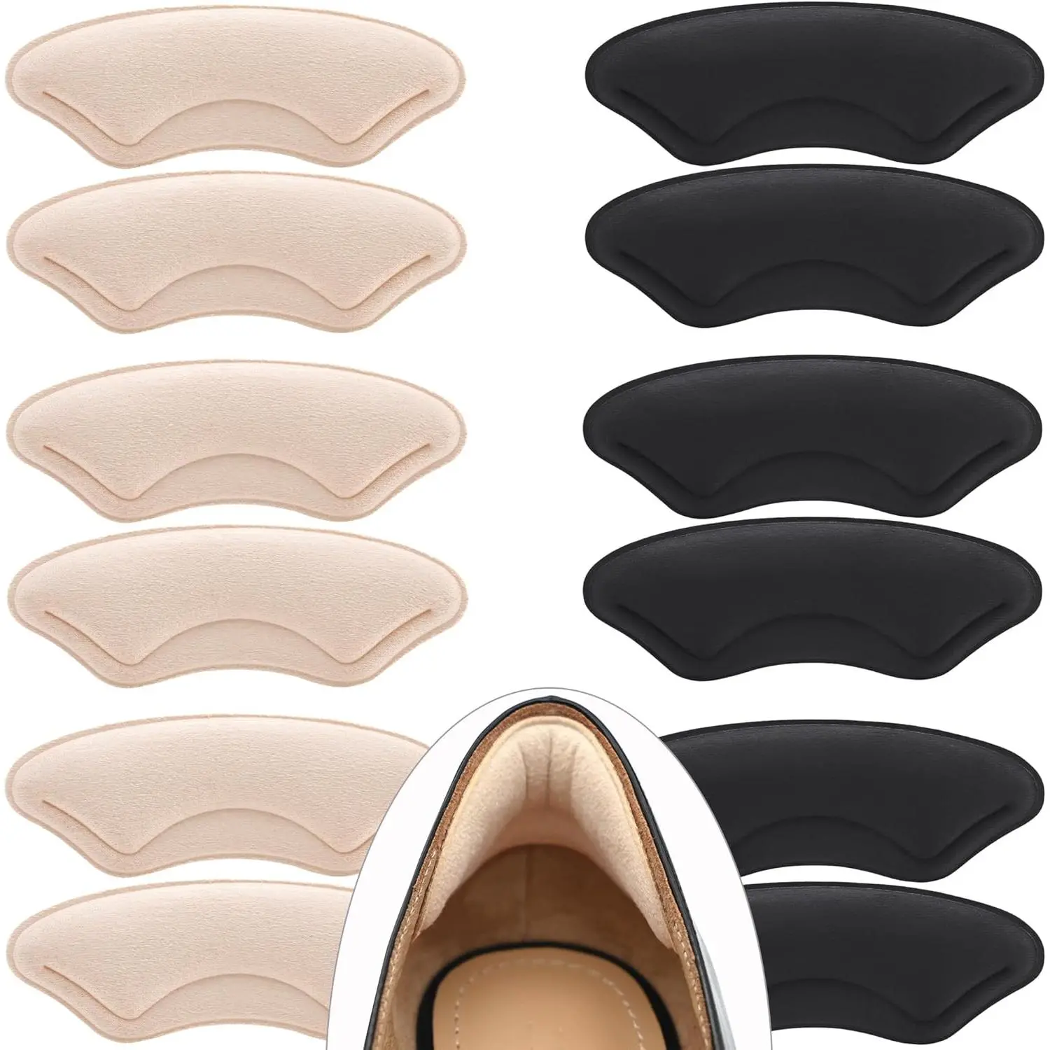 6 Pairs Heel Cushion Pads for Loose Shoes - 4pairs-beige Option, Suede & Memory Foam Secure Grips, Self-Adhesive Double Sided Tape Footwear Inserts, One Size Blister Relief & Pain Prevention for Men & Women