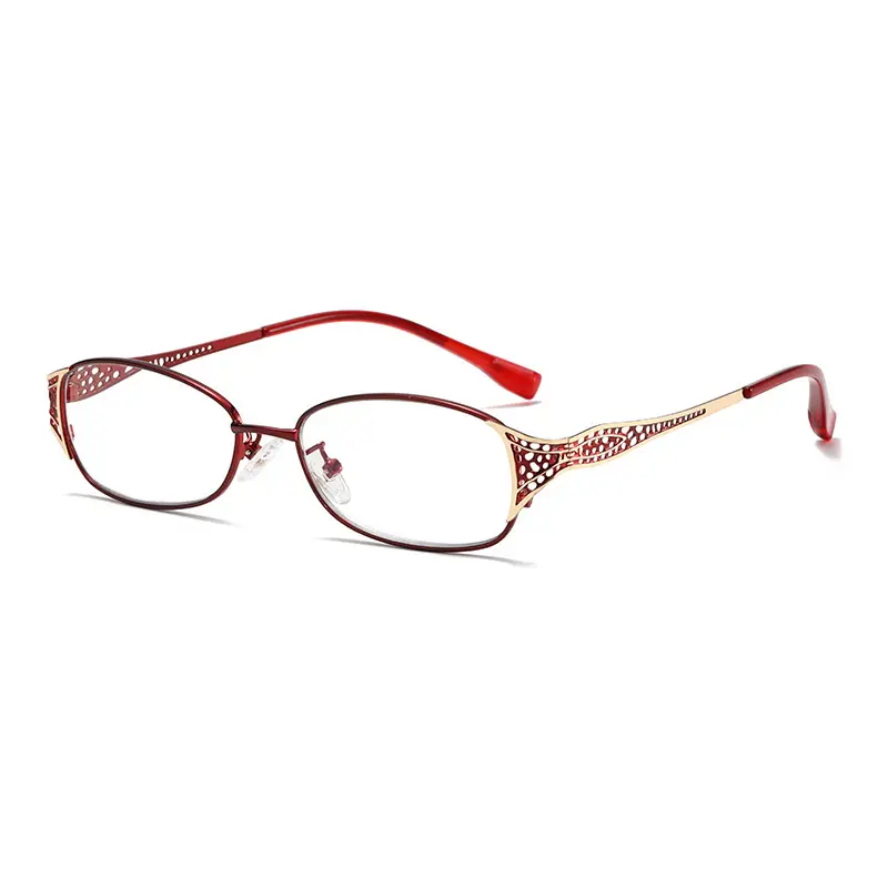 2026 New Model Women's Rectangular Poly Carbonate Reading Glasses - Cross-Framed Red-Gold Small Frame, Elegant Purple Embossed Carved Hollow, Single Pair for Comfortable Reading, Read Comfortably, Rectangular Shape