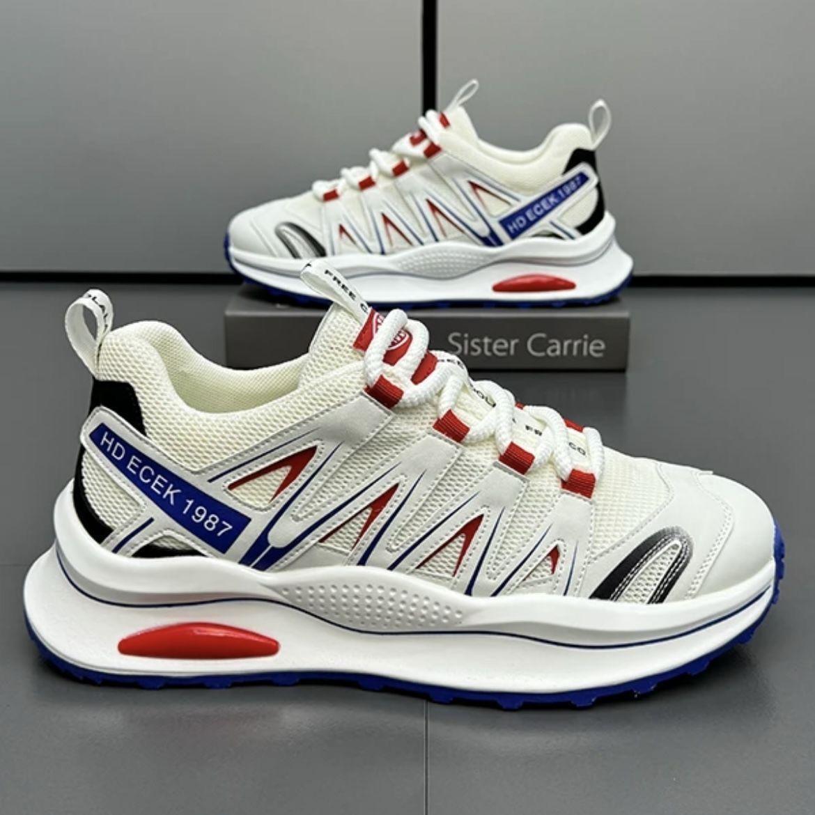 Men's thick-soled sneakers, height-enhancing, comfortable, lightweight, trendy shoes, color-blocked, low-top, lace-up, mesh, breathable men's shoes