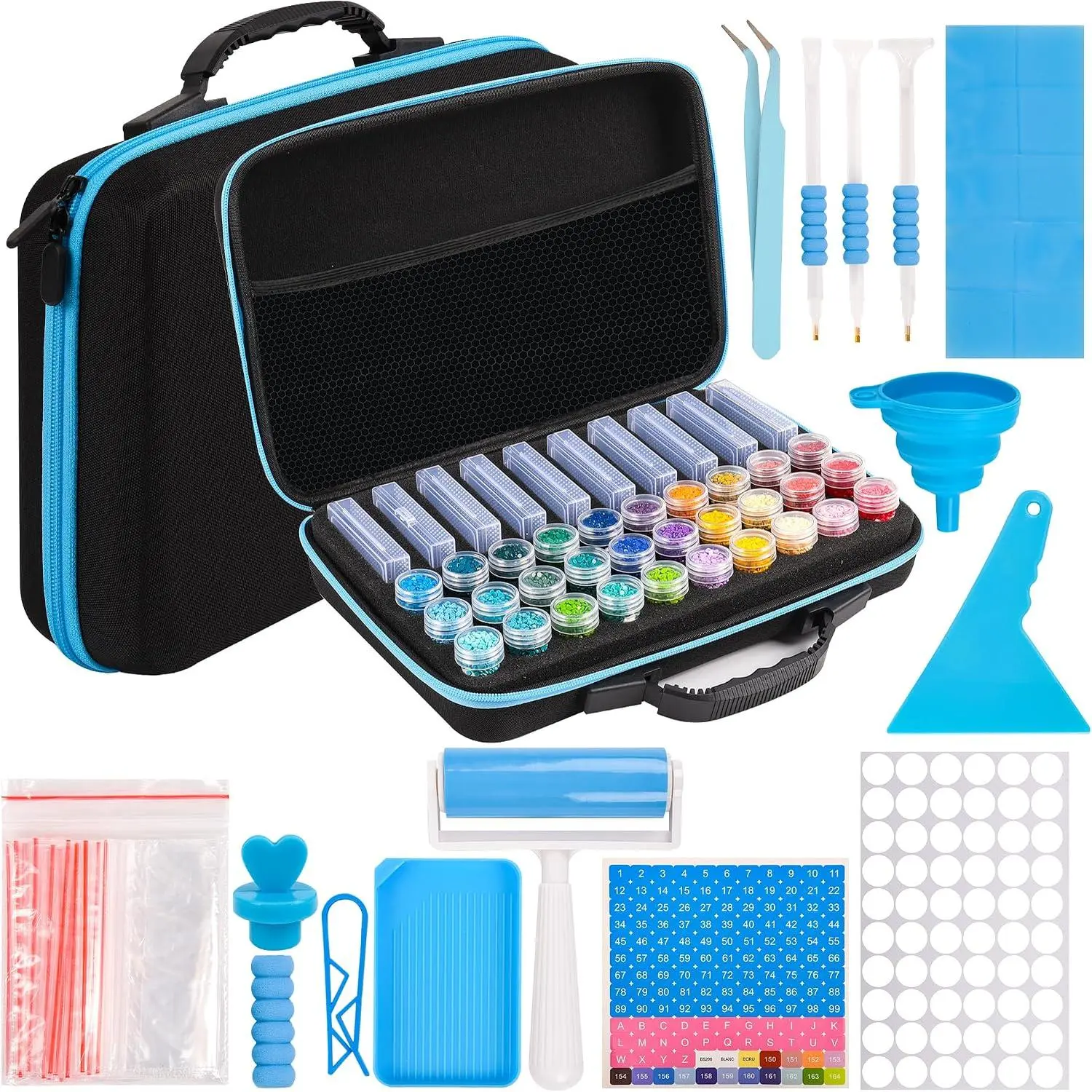 Painting Storage Case Organizer with Containers,  and Black, Arts and Crafts Bead Storage Box with Accessories (Blue 40 Slots-2 Sizes-a)