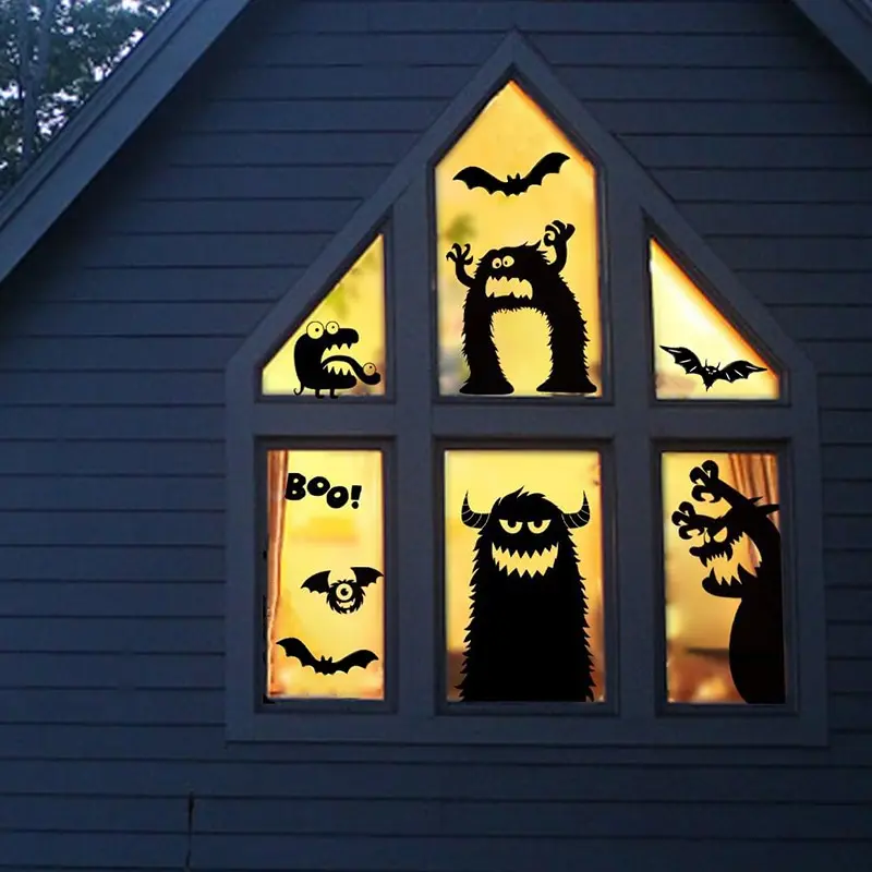 Halloween Window Clings Decorations, Scary Monster Silhouette, Giant Halloween Stickers, 1pc Halloween Window Silhouette Decorations