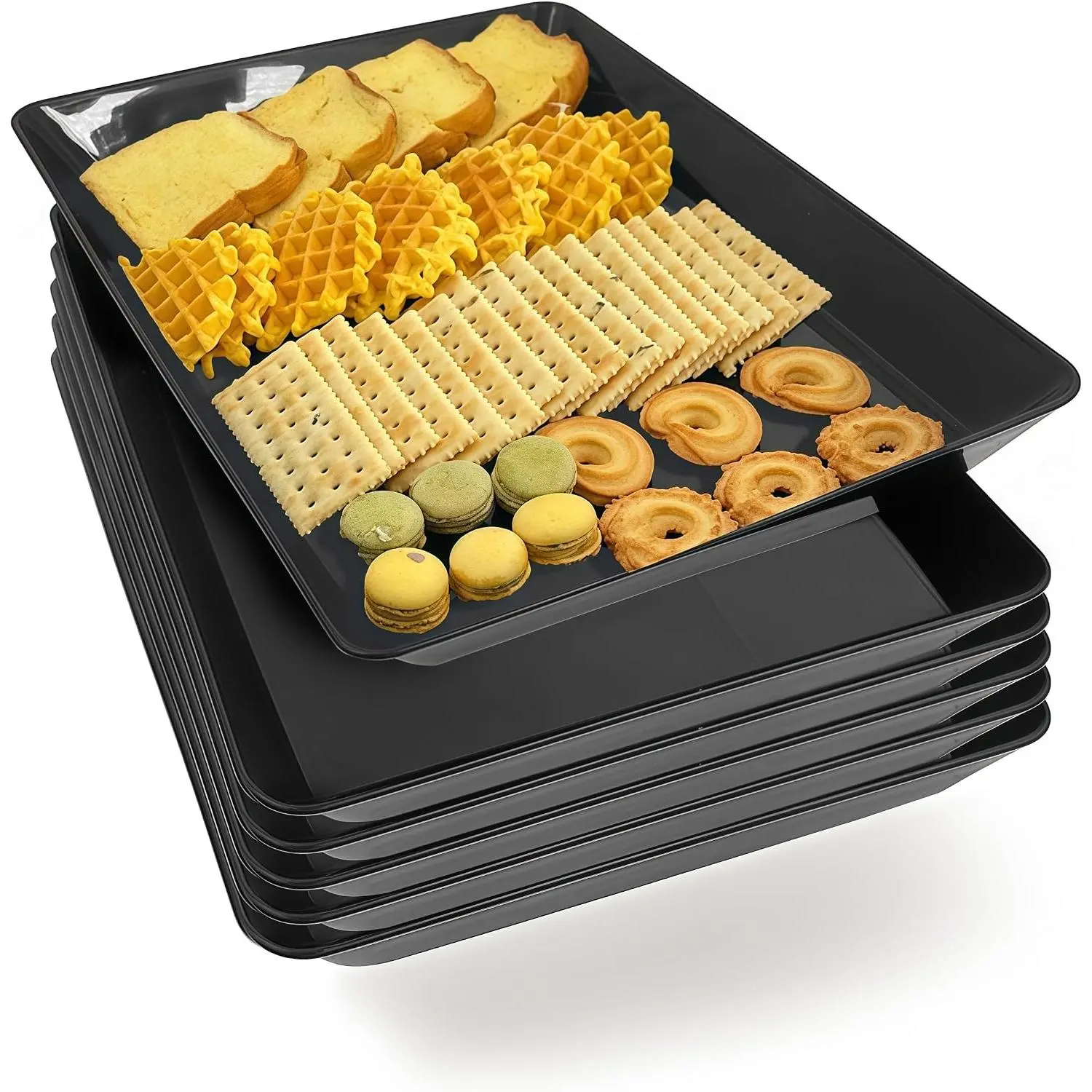 Serving Tray Platter, 6 Pcs Food Tray  Veggie Fruit Snack Dessert Cookie Cheese, Food Trays  Party Supplies Display, Plastic Platters  Serving Food, Large Trays, BPA Free