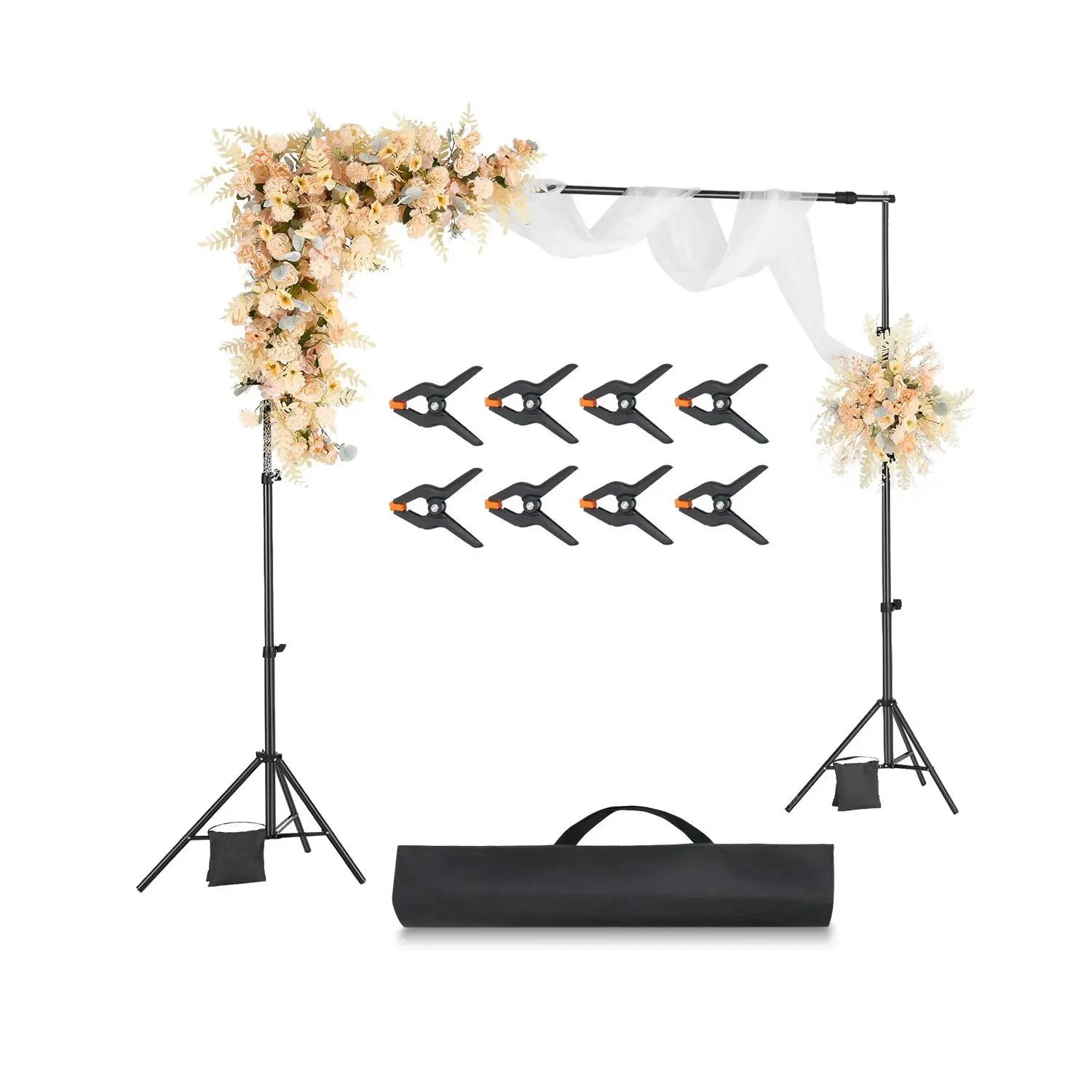 VEVOR Height Adjustable Backdrop Stand Kit, 7x10 Feet Max Indoor Furniture Photography Supplies with 3 Crossbar Arms, Portable Setup Heavy-Duty Projector Screen Stand for Wedding, Photo Video Studio