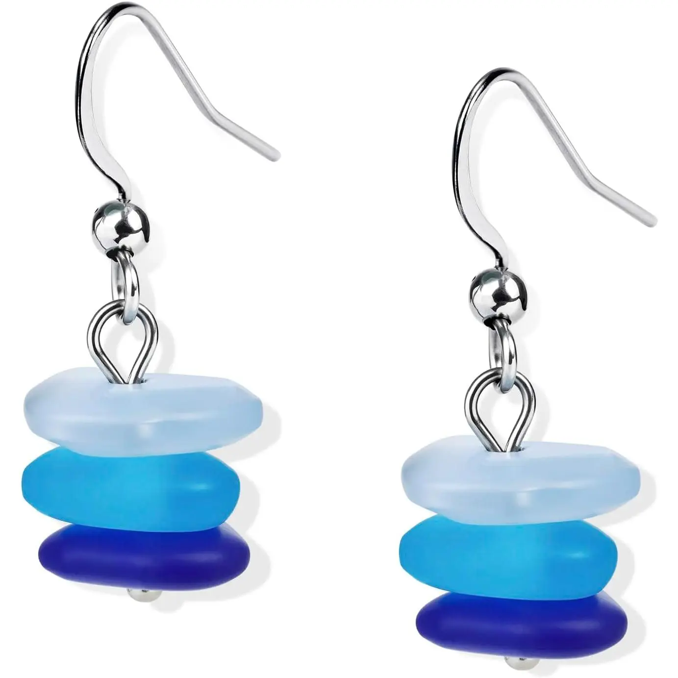 Sea Glass Drop Dangle Earrings for Women – Handcrafted Beach Earrings with Gradient Blue Beads,  Sea Glass  for Summer